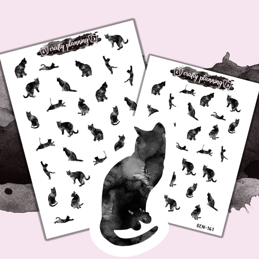 Watercolour Black Cats - Large & Mini Sticker Sheet