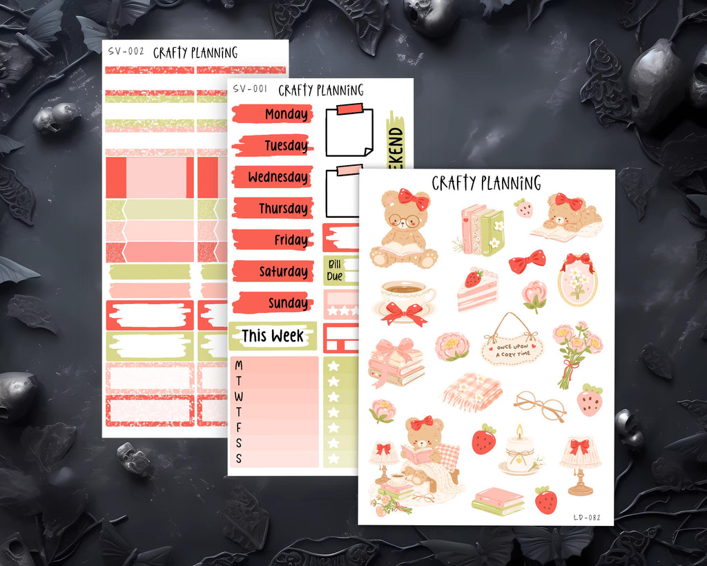 Planner Stickers Kit - Standard Vertical Planner, Cute Bear & Bookish Sticker Set