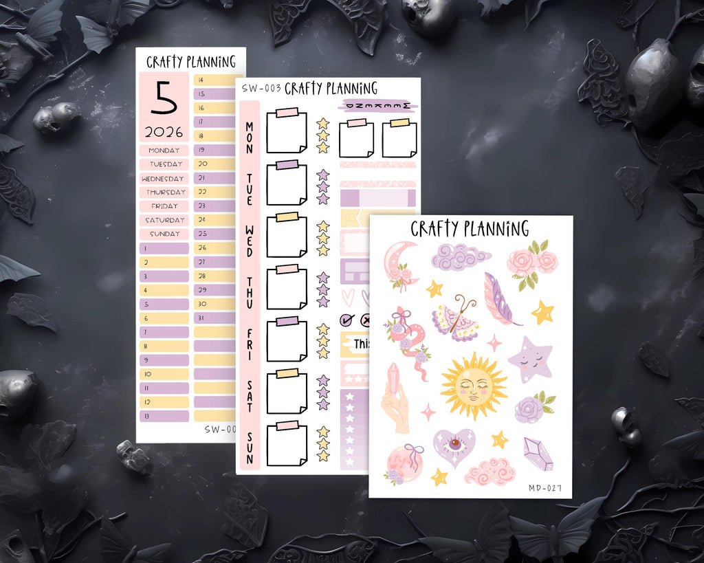 Witchy Planner Stickers - Moon And Stars Decals | Monthly & Weekly Kit
