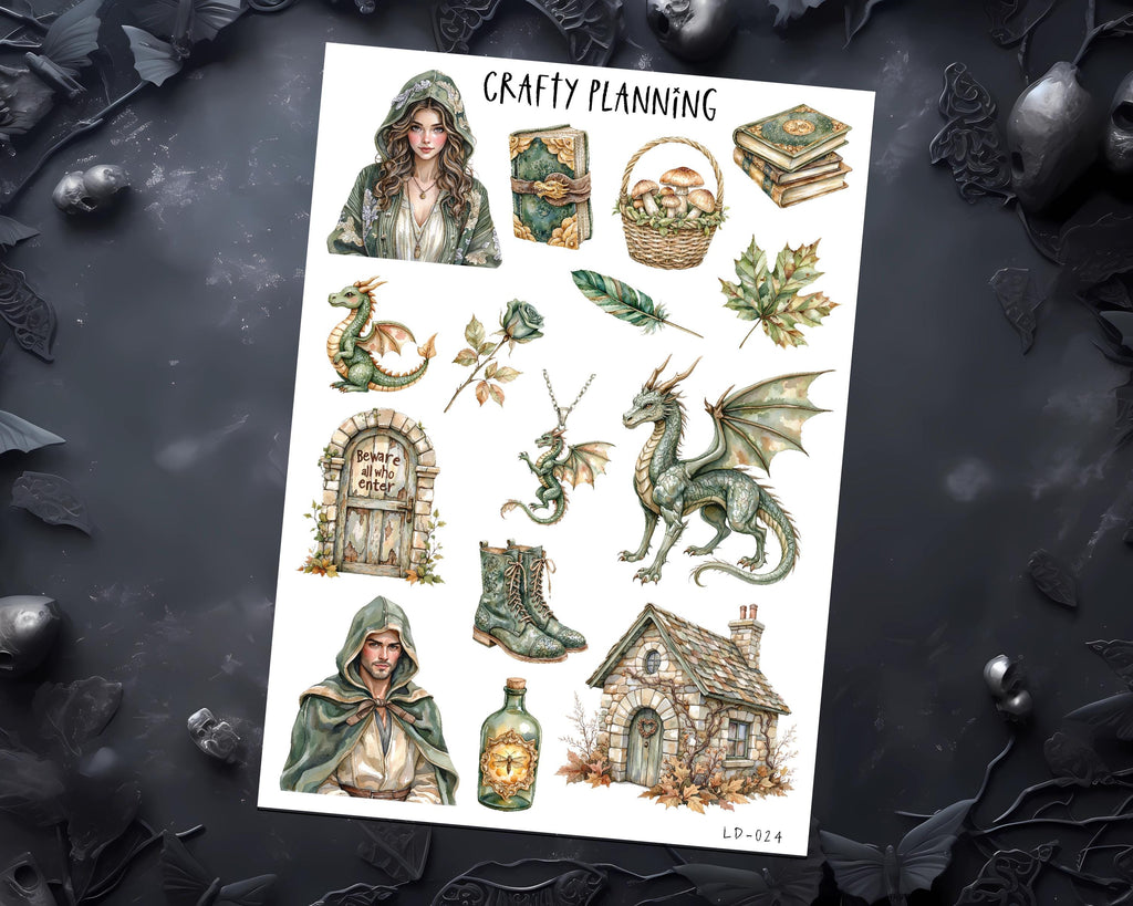 Dragon Stickers - Fantasy Journal Decor | Mythical Creature Decals & Deco Sticker Sheet