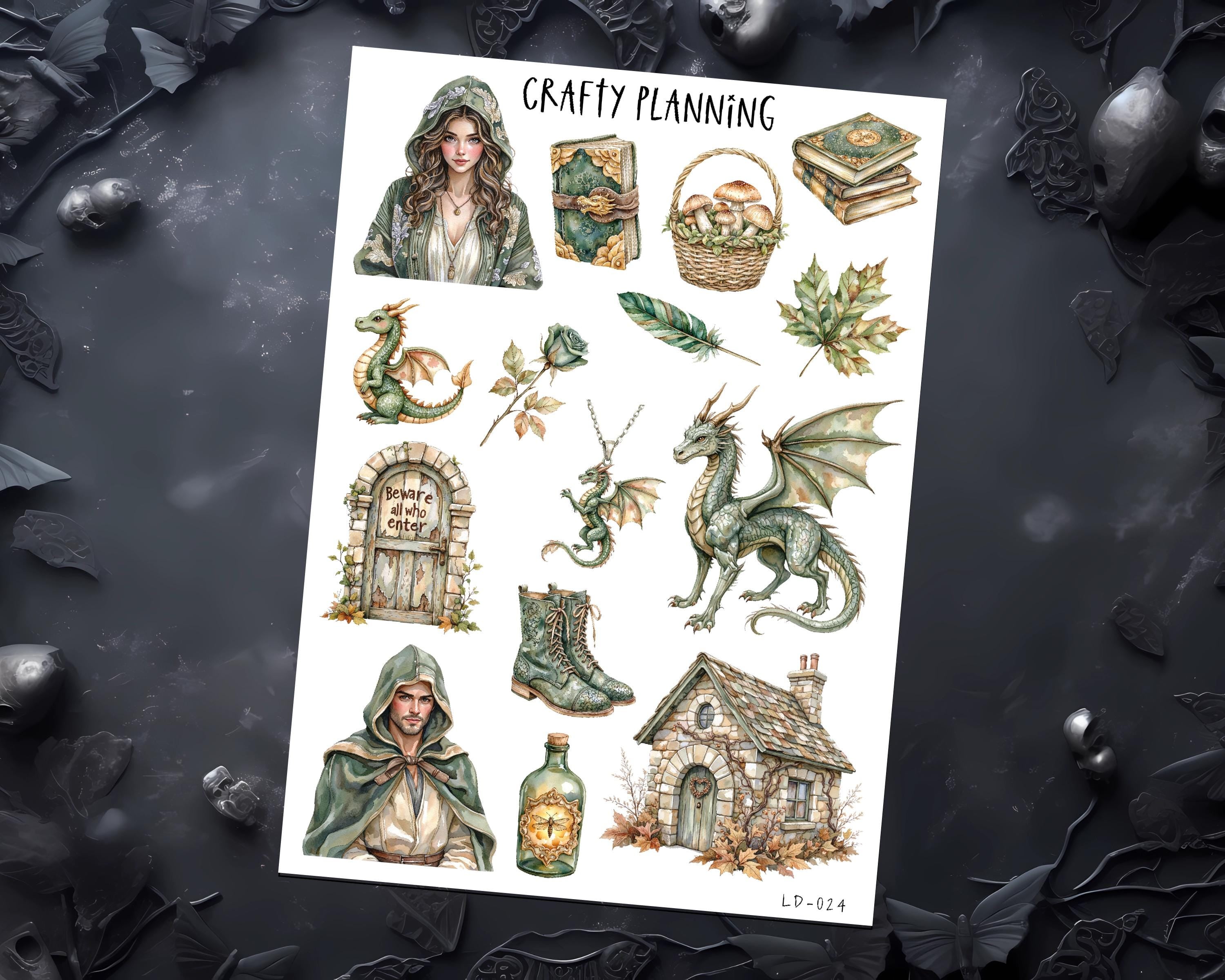 Dragon Stickers - Fantasy Journal Decor | Mythical Creature Decals & Deco Sticker Sheet