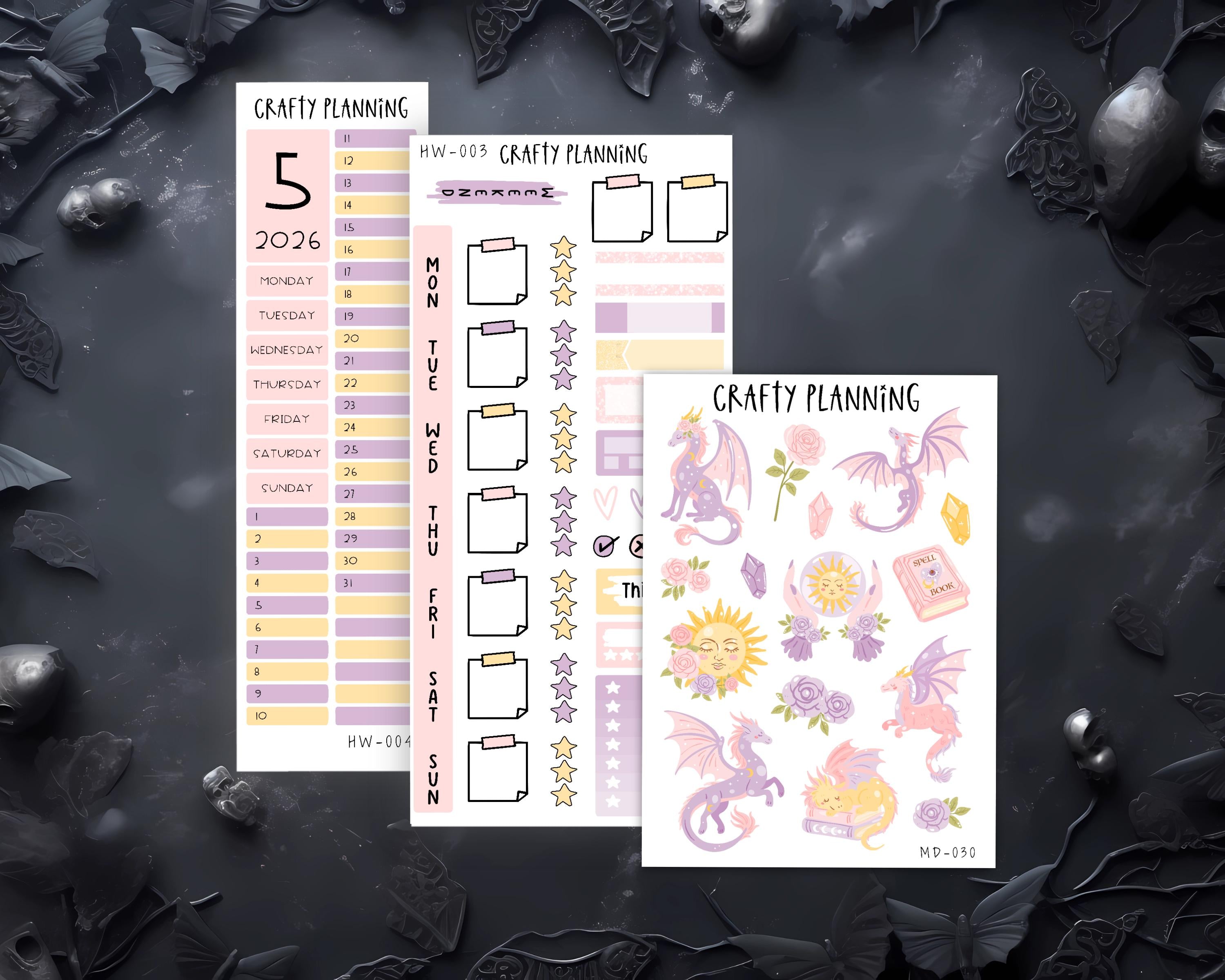 Cute Dragon Stickers - Hobonichi Weeks Kit | Monthly & Weekly Planner Stickers