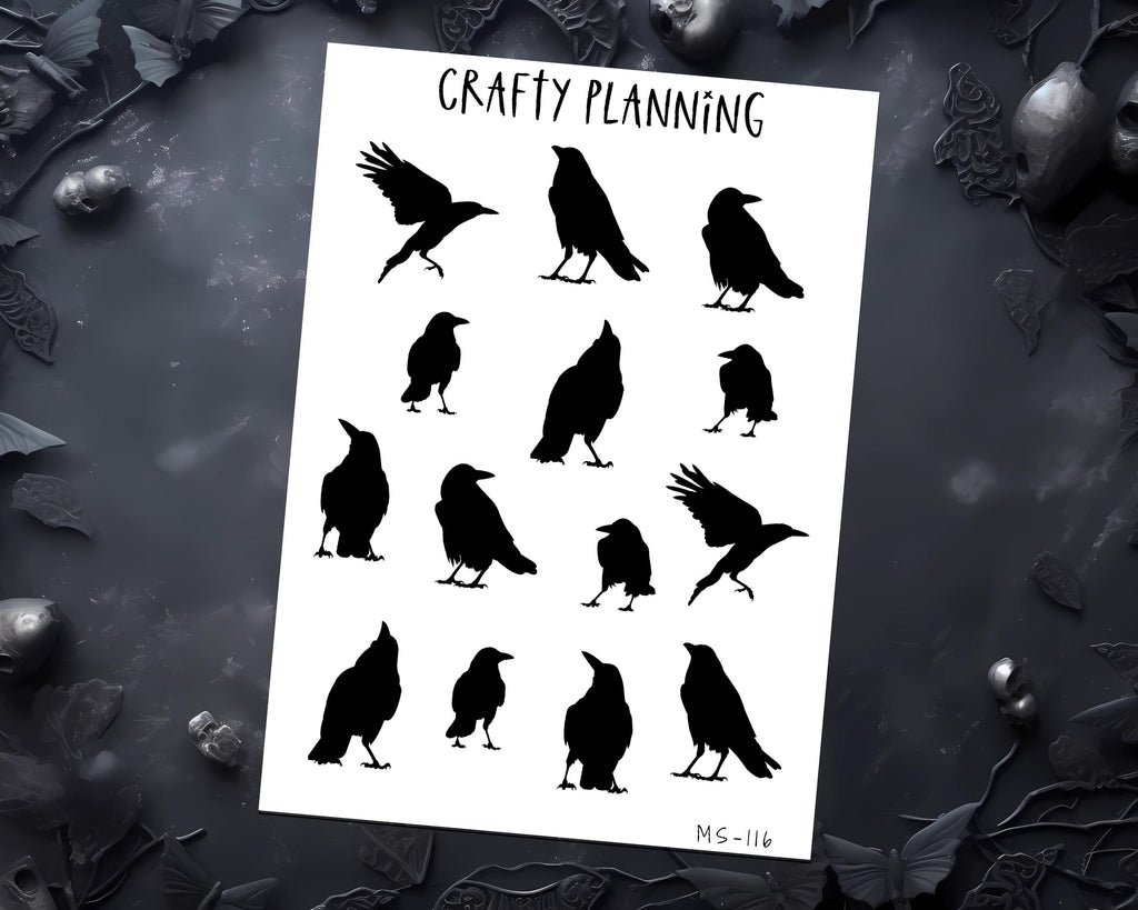 Crow Sticker Sheet – Witchy Planner Stickers for Bullet Journals & Grimoire