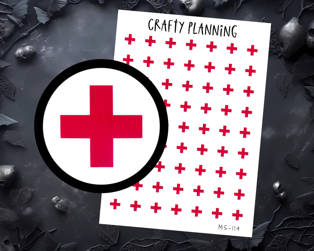 Medical Planner Stickers - Red Cross Symbol Decals | First Aid & Healthcare Labels