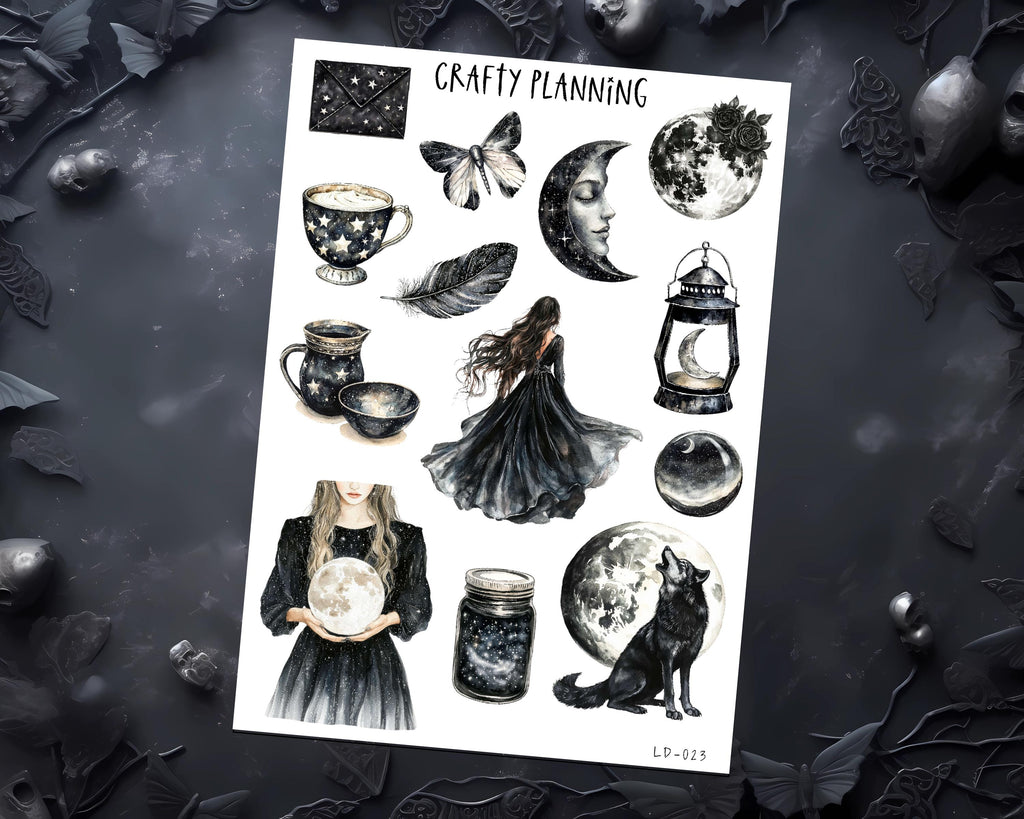 Witchy Stickers – Moon, Gothic & Celestial Planner Decals on Matte Paper