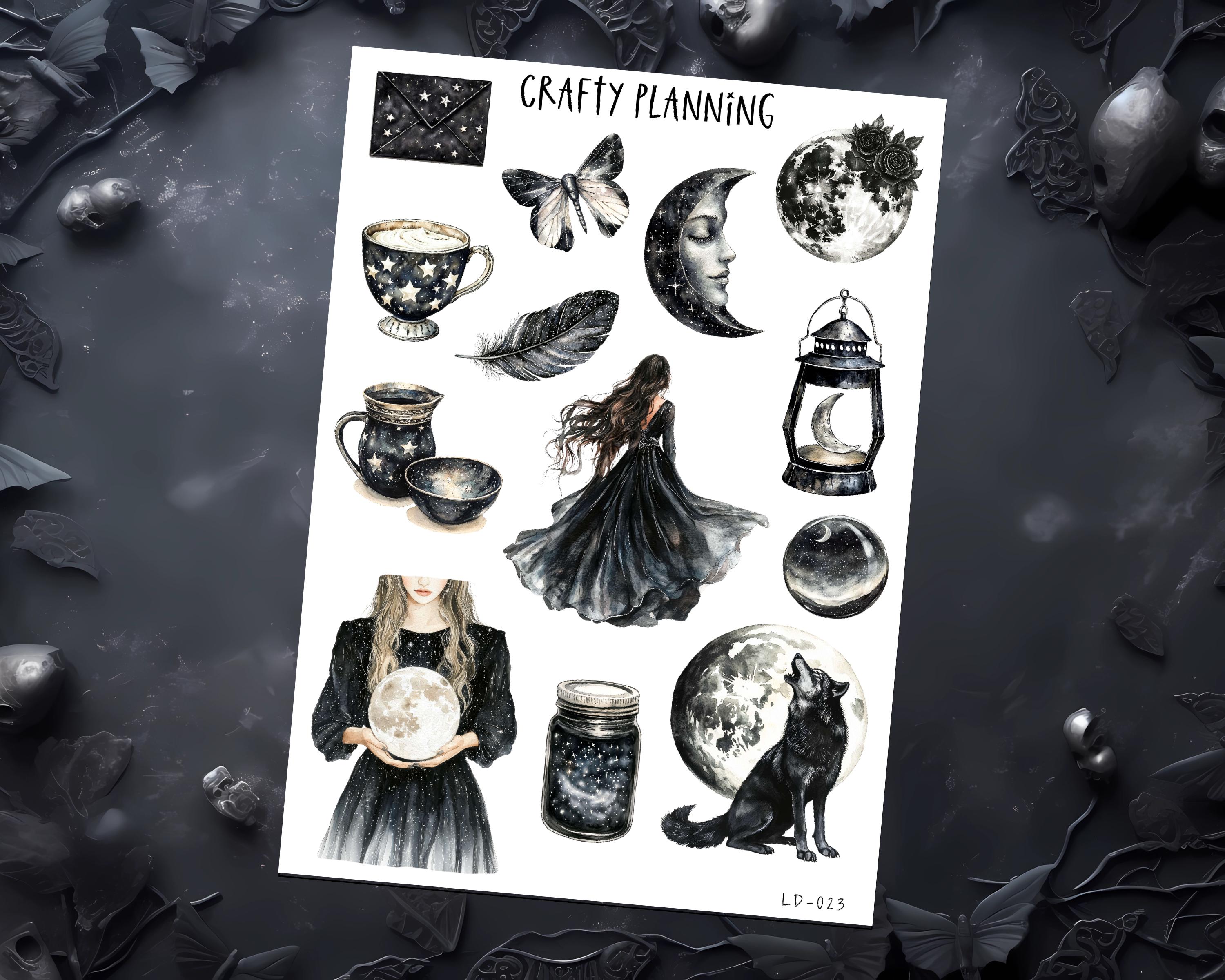 Witchy Stickers – Moon, Gothic & Celestial Planner Decals on Matte Paper