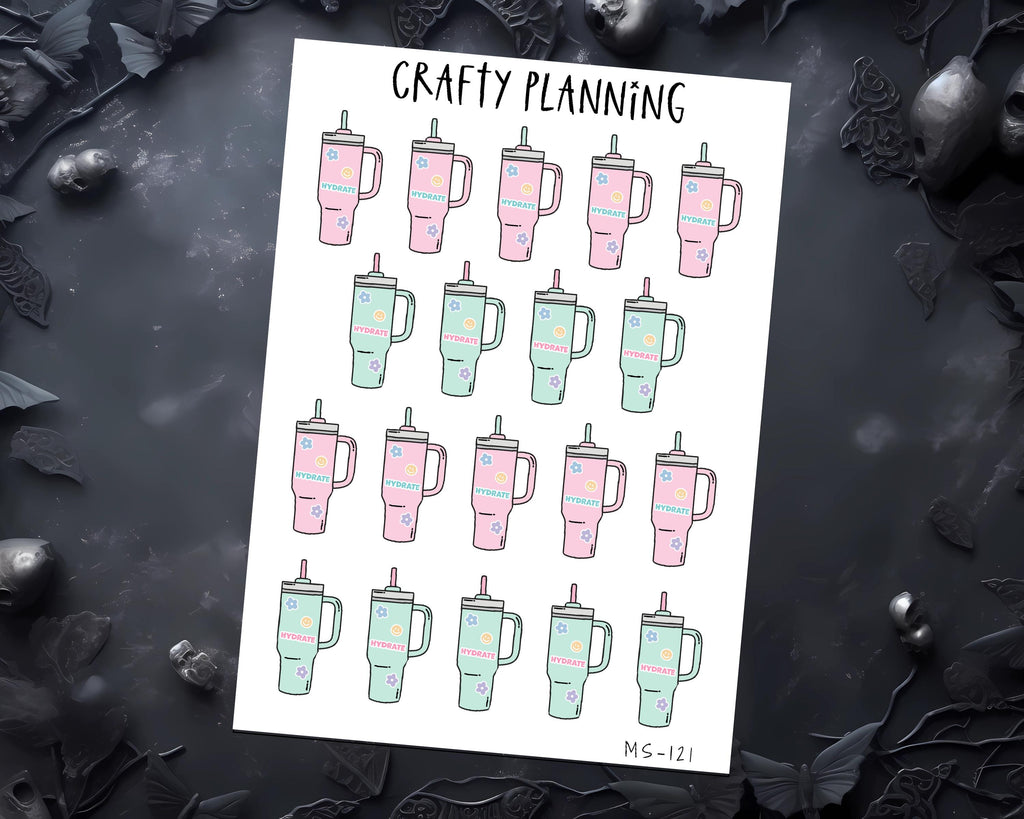 Hydrate Planner Stickers - Big Cup Water Tracker Vinyl Decals Matte Finish