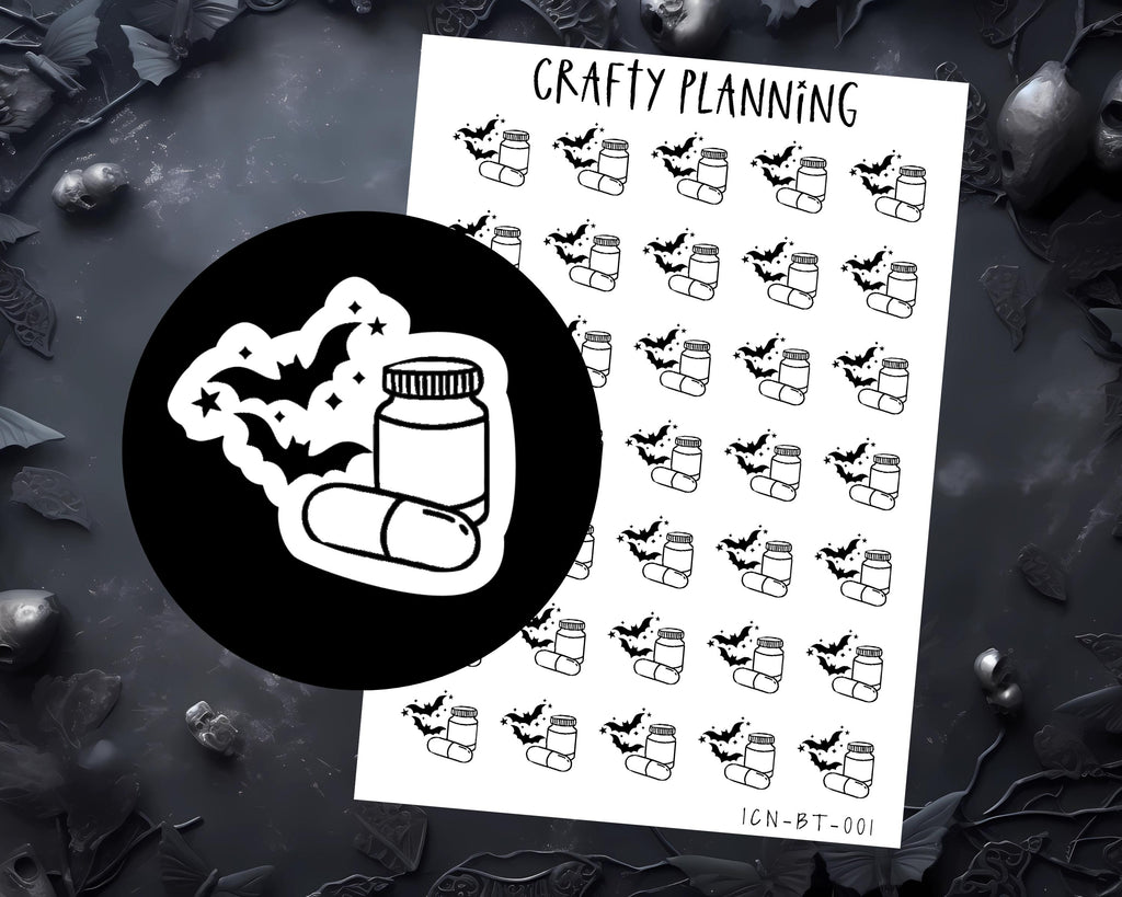 Medication Tracker - Gothic Bat Planner Stickers