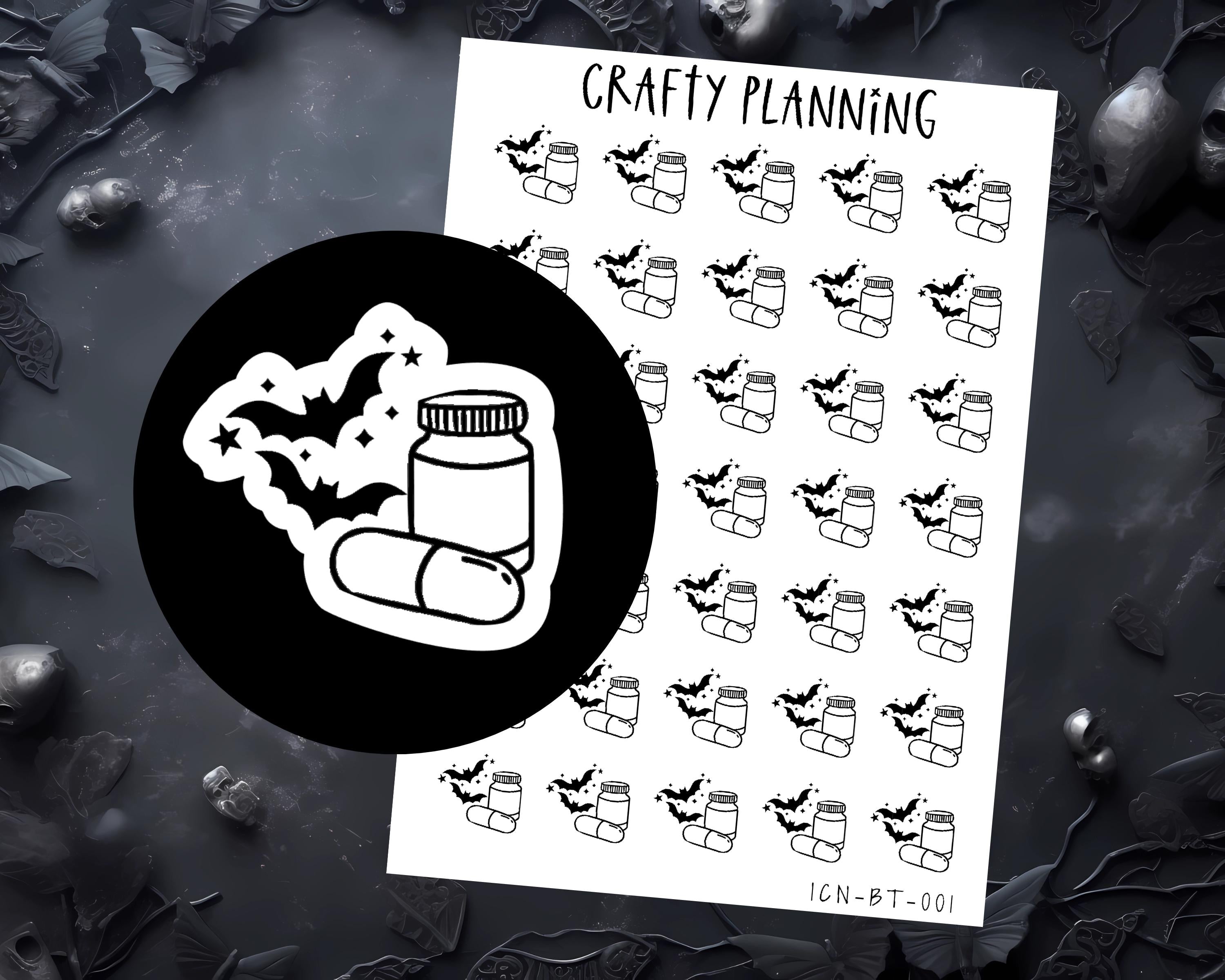 Medication Tracker - Gothic Bat Planner Stickers