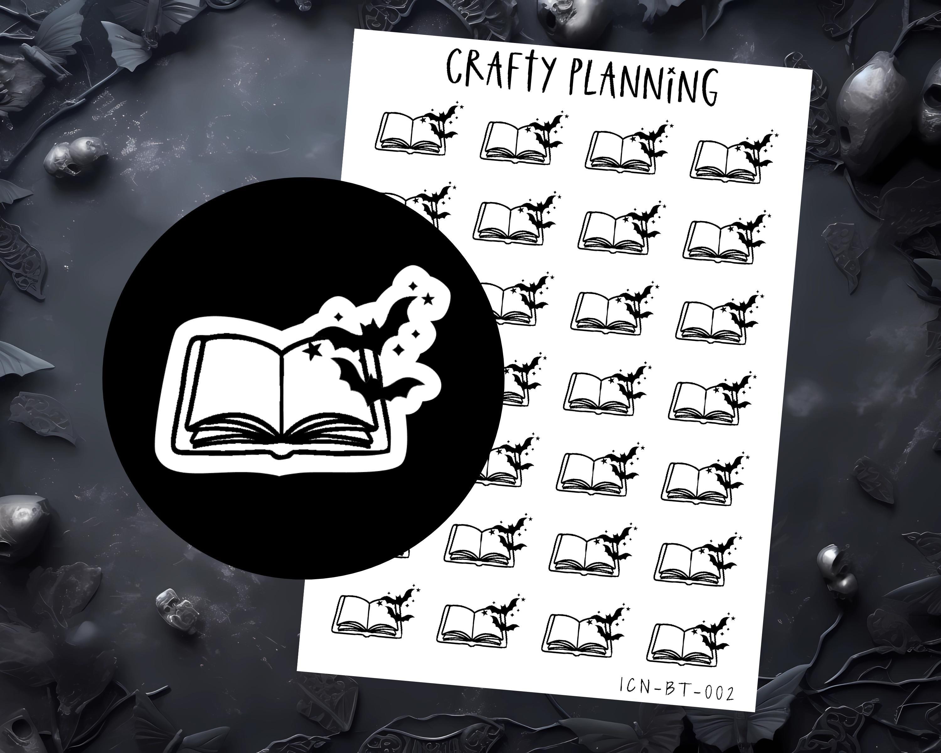 Book Stickers - Reading, Bat & Gothic Planner Icon Stickers | Matte Paper