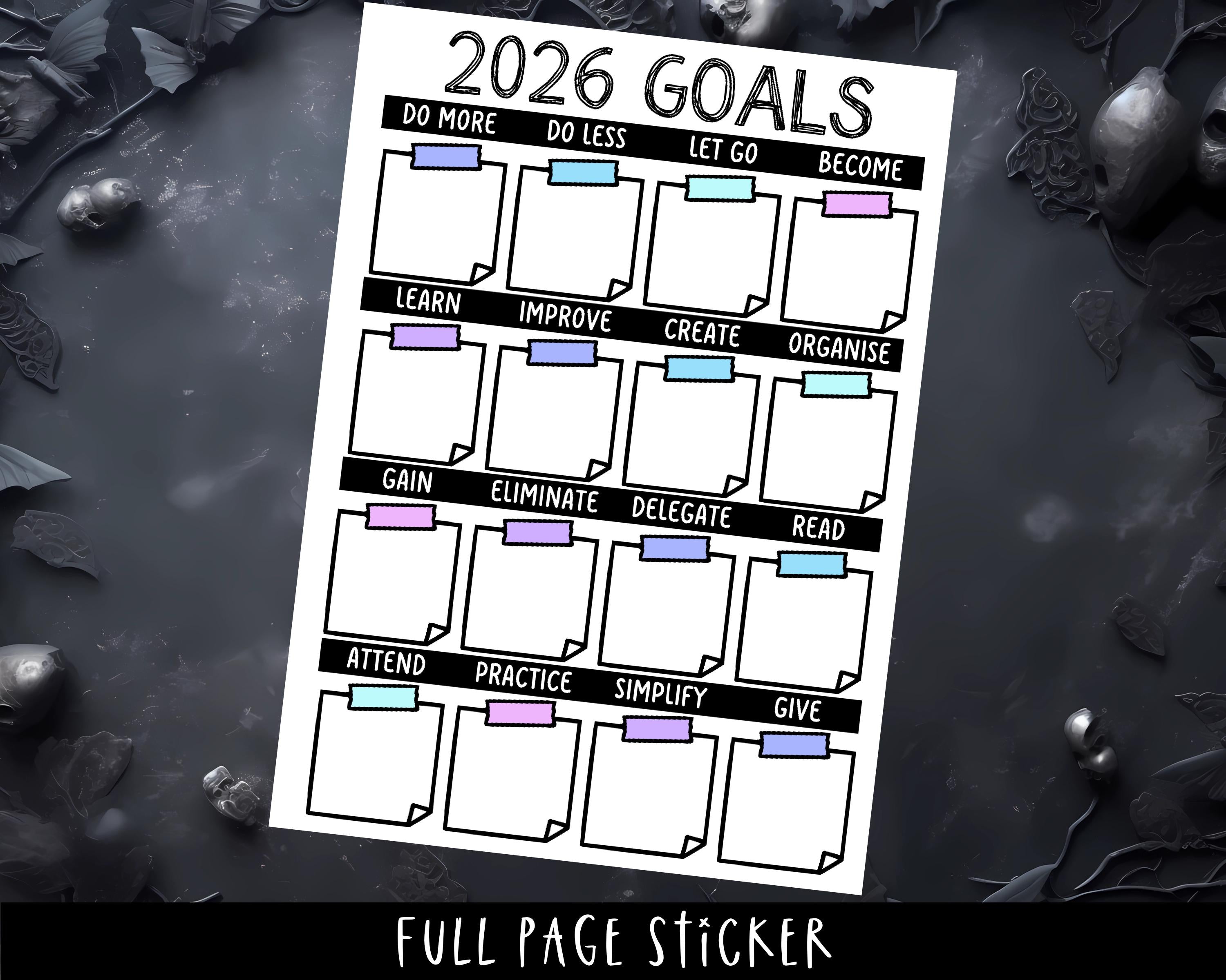 Planner Stickers - Full Page 2026 Goals & Resolution A5 Journal Sheets