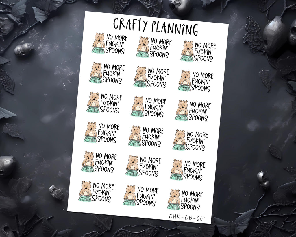 Spoonie Sticker Sheet – Fibro Planner Stickers | Bullet Journal Deco Scrapbook