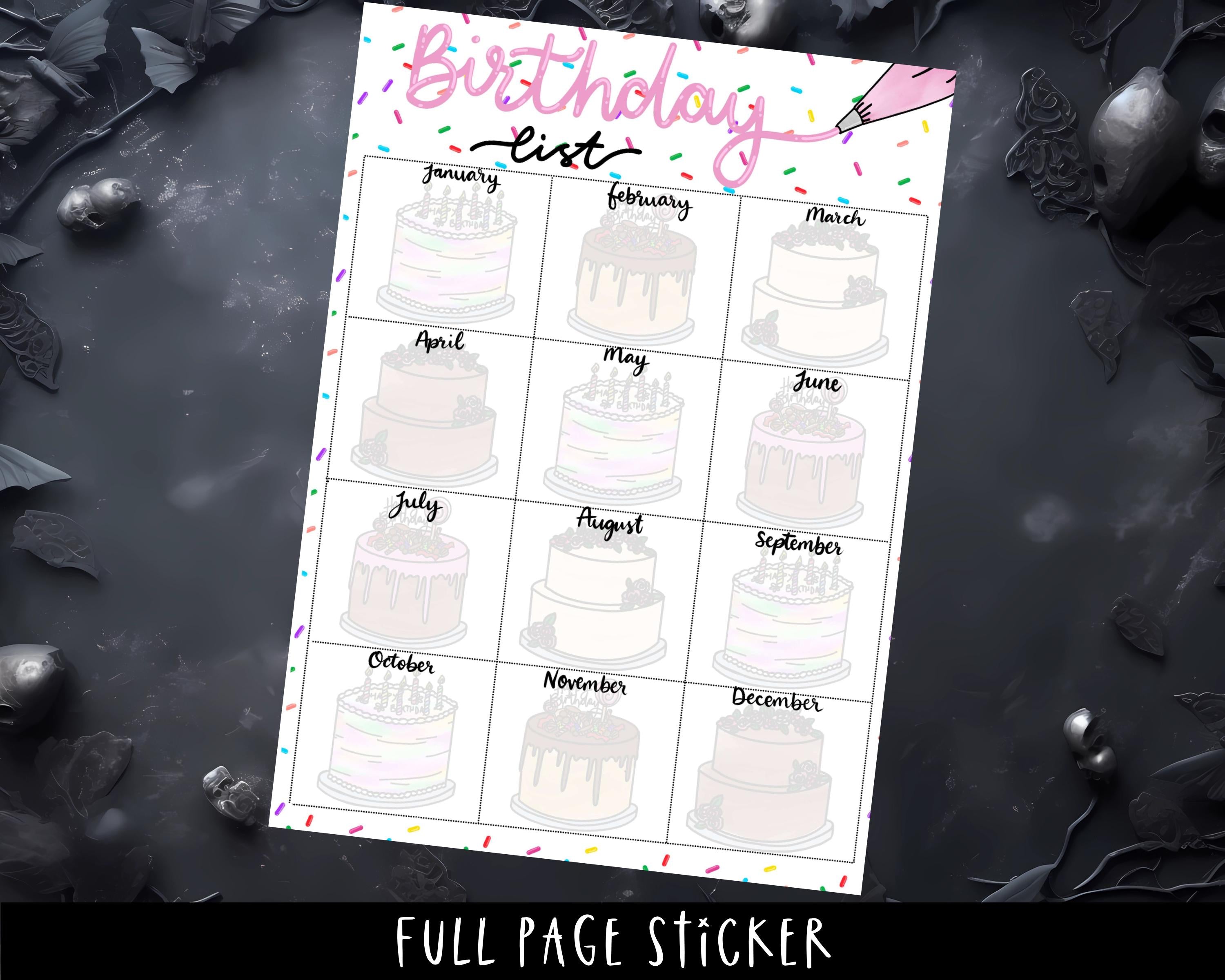 A5 Planner Stickers - Full Page Birthday Tracker & Notes Page Gift List