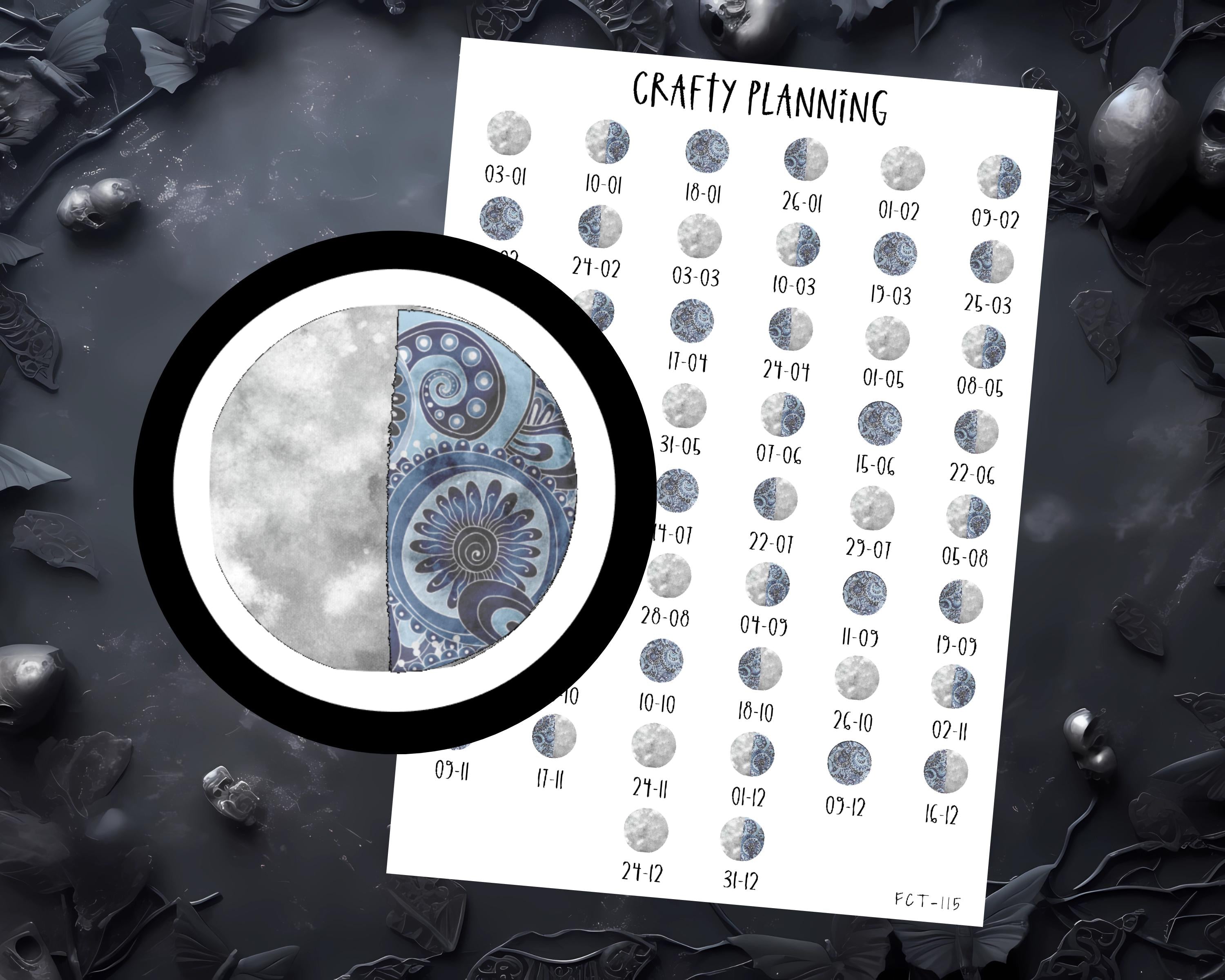 Moon Phase Stickers - 2026 Moon Calendar, Planner & Pagan Grimoire Decals