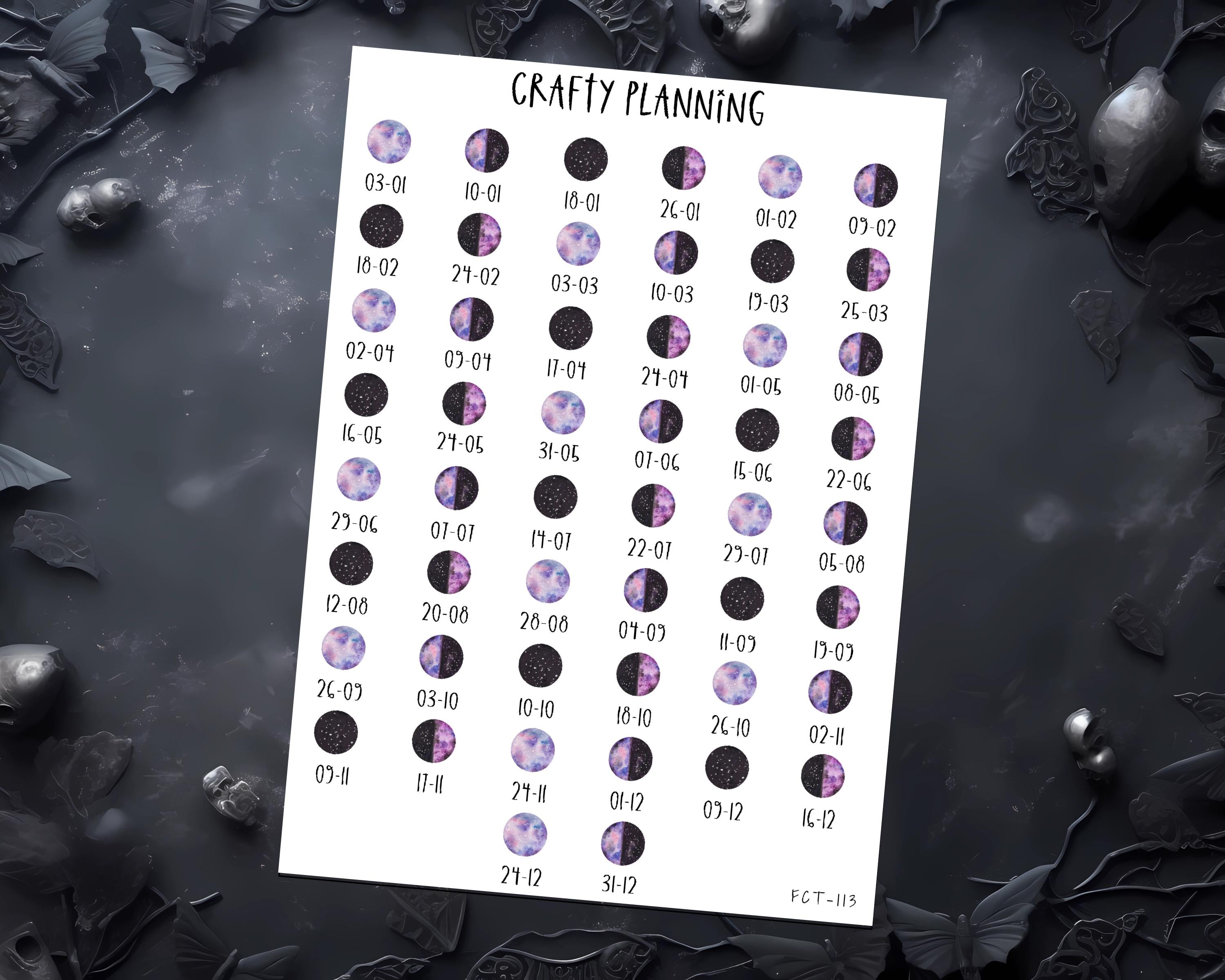 Moon Phase Stickers – Lunar Planner Decals | Witchy Pagan Grimoire Set 2026
