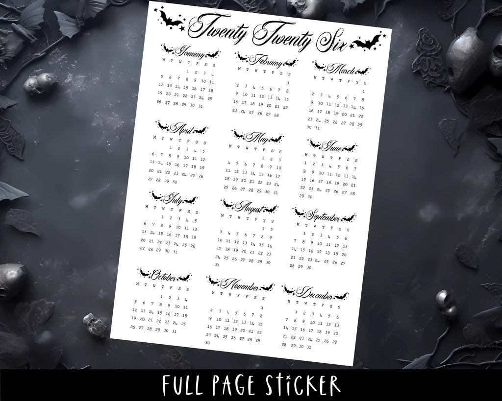 2026 Planner Stickers – Full Page Gothic Planner Stickers A5 Inserts