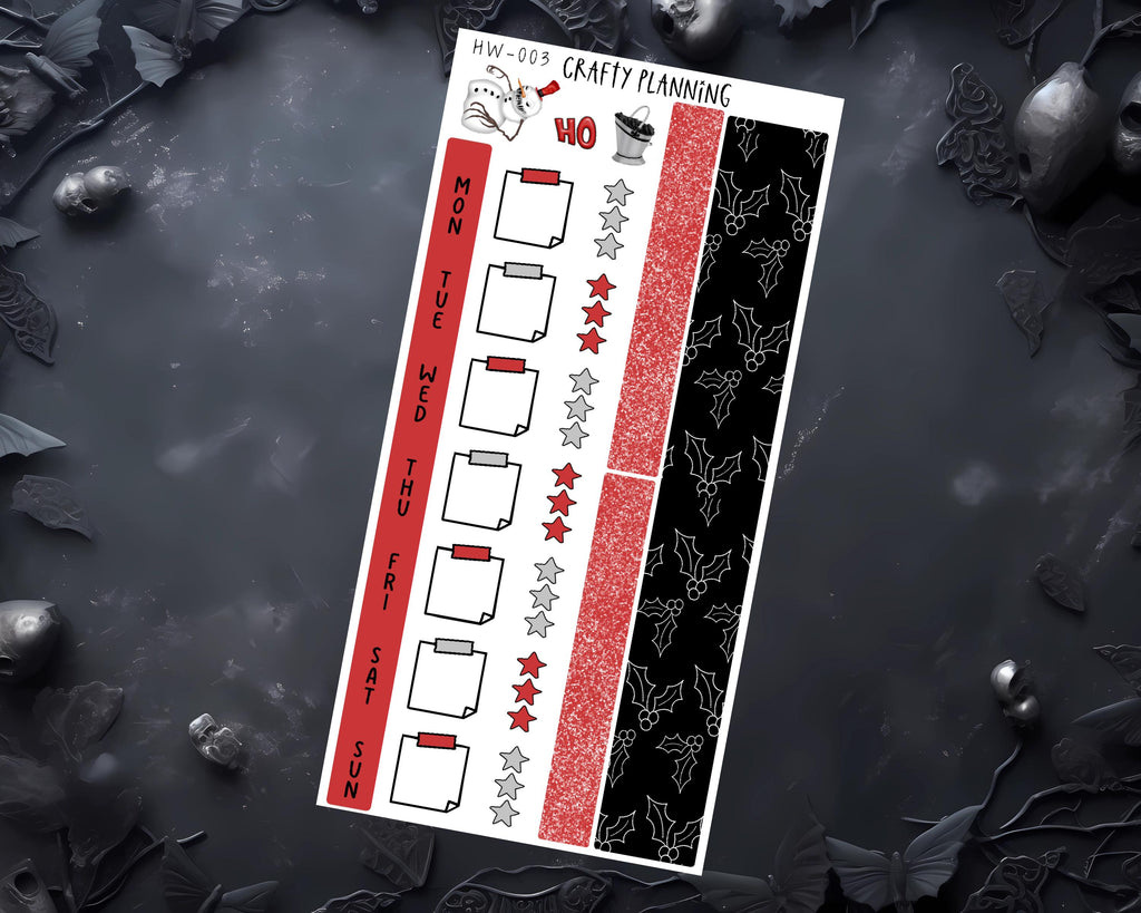 Weekly Planner Kit – Hobonichi Weeks Kit with Gothic Christmas Stickers & Black Red Set