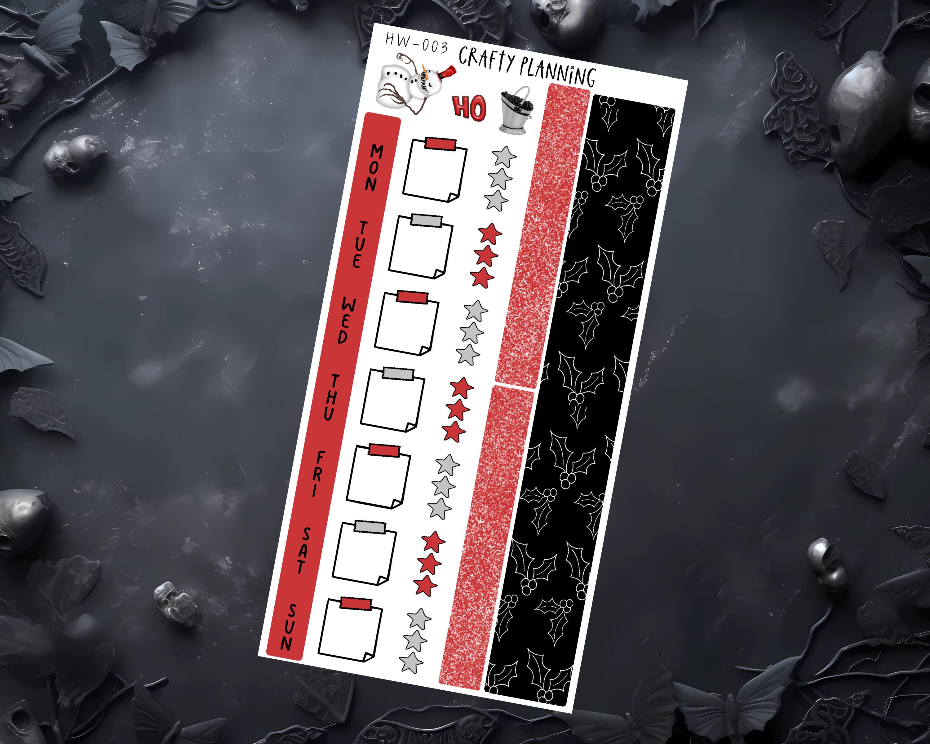 Weekly Planner Kit – Hobonichi Weeks Kit with Gothic Christmas Stickers & Black Red Set