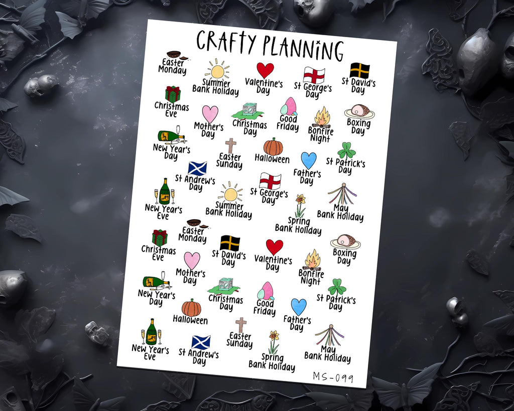 UK Holiday Stickers | Hand Drawn Planner Sticker Icons & Functional Matte Finish Decals
