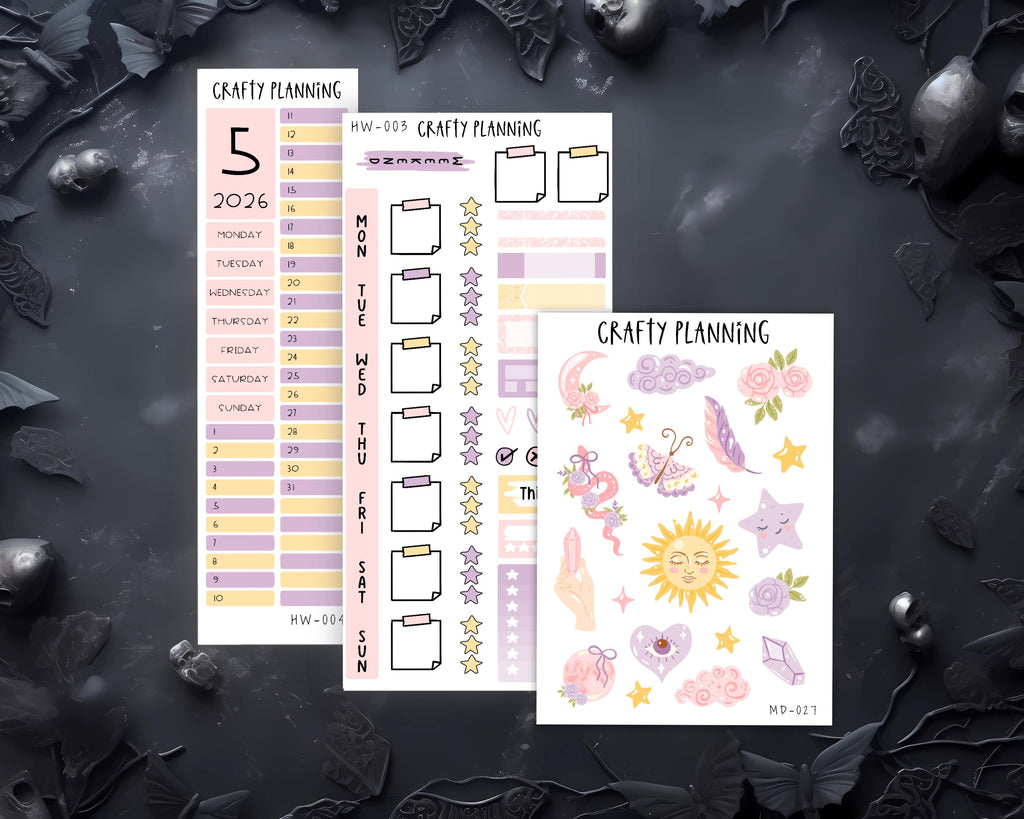 Celestial Planner Stickers – Weekly & Monthly Kit | Witchy Hobonichi Weeks