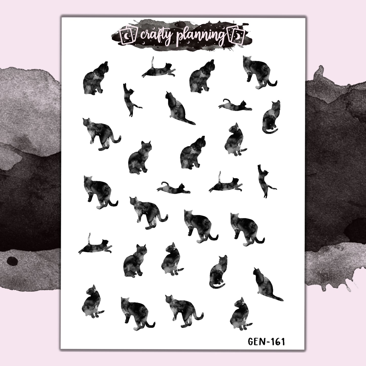 Watercolour Black Cats - Large & Mini Sticker Sheet