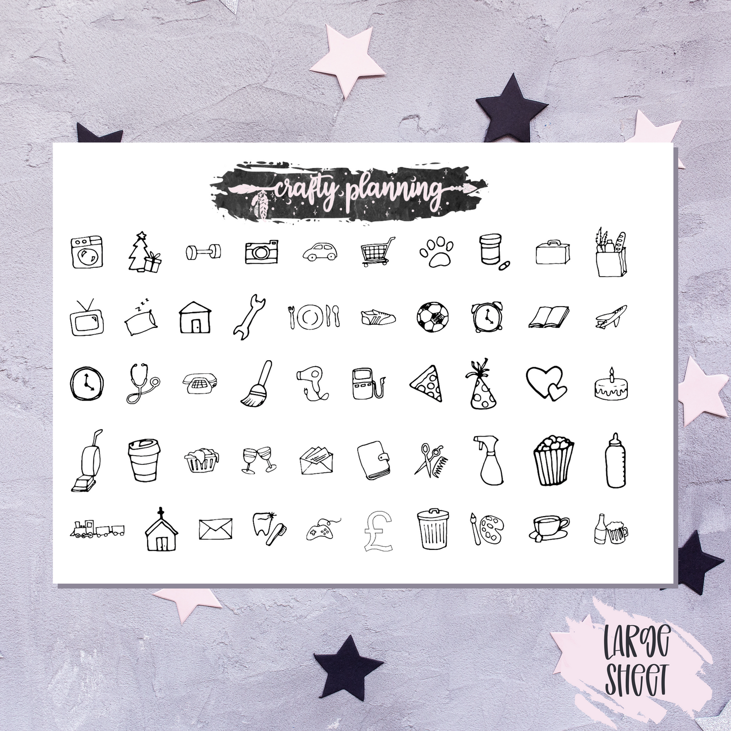 Planner Icon Stickers, Planner Stickers, Black And White Icon Stickers, Simple Icon Stickers,Chores Icons,Housework Icons,Self Care Stickers