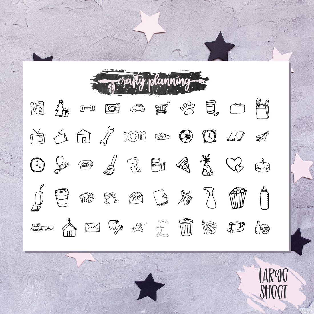 Planner Icon Stickers, Planner Stickers, Black And White Icon Stickers ...