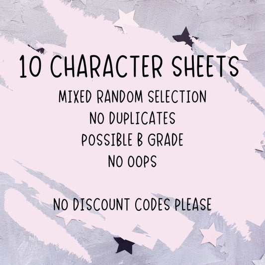 10 Mixed Character Mini Sheets - Possible B Grade - No Duplicates