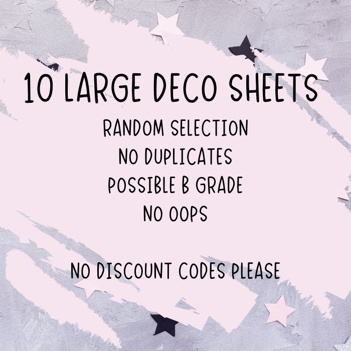 10 Large Deco Sheets - Possible B Grade - No Duplicates