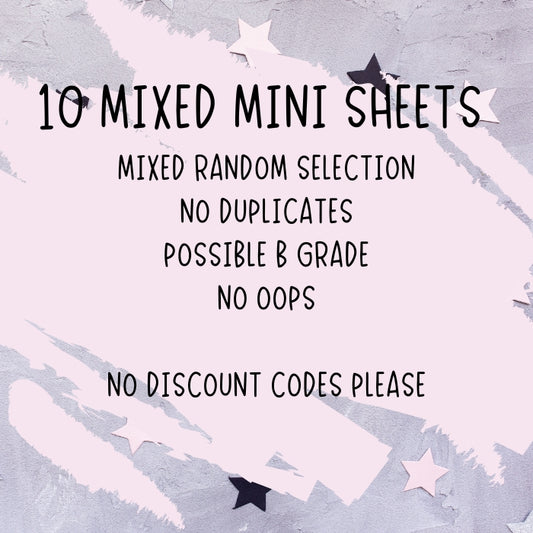 10 Mixed Mini Sheets - Possible B Grade - No Duplicates