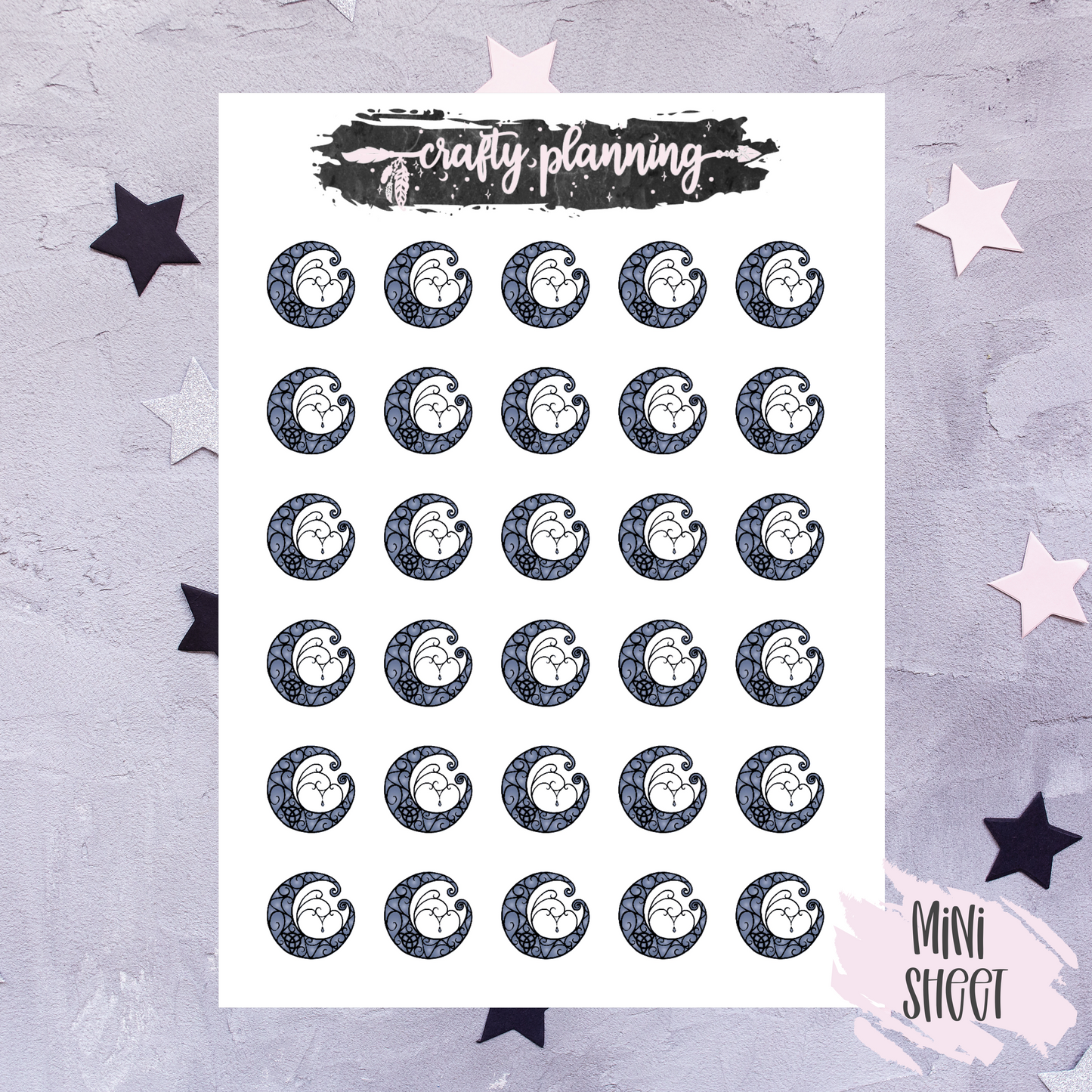 Moon Stickers, Crescent Moon, Moon Deco, Witch Planner Stickers, Pagan Stickers, Witchcraft Stickers, Grimoire Deco, Book Of Shadows Deco