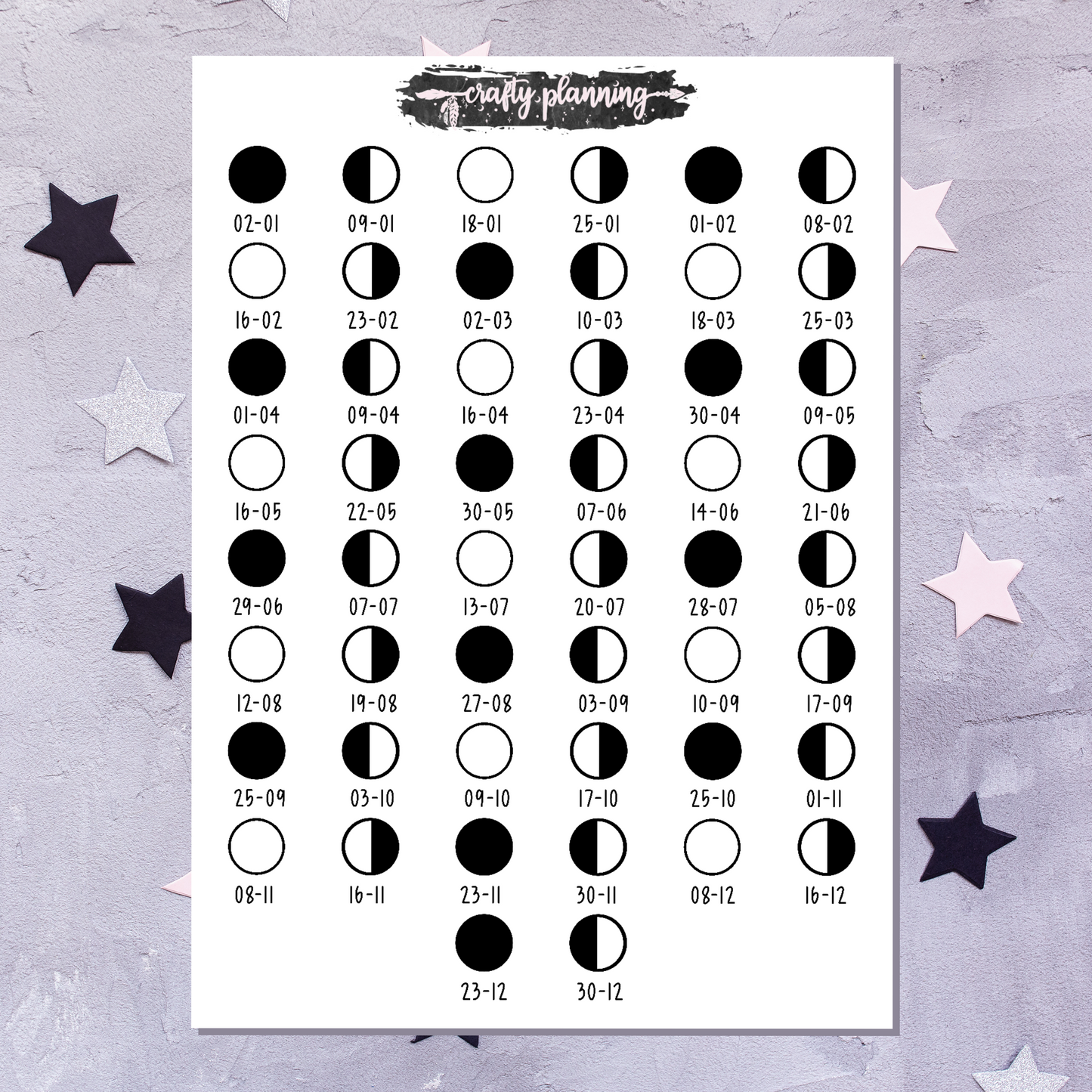 Moon Phases 2022, Planner Stickers, Moon Stickers, Witch Stickers, Witchcraft Stickers, Pagan Stickers, Lunar Stickers, Black & White