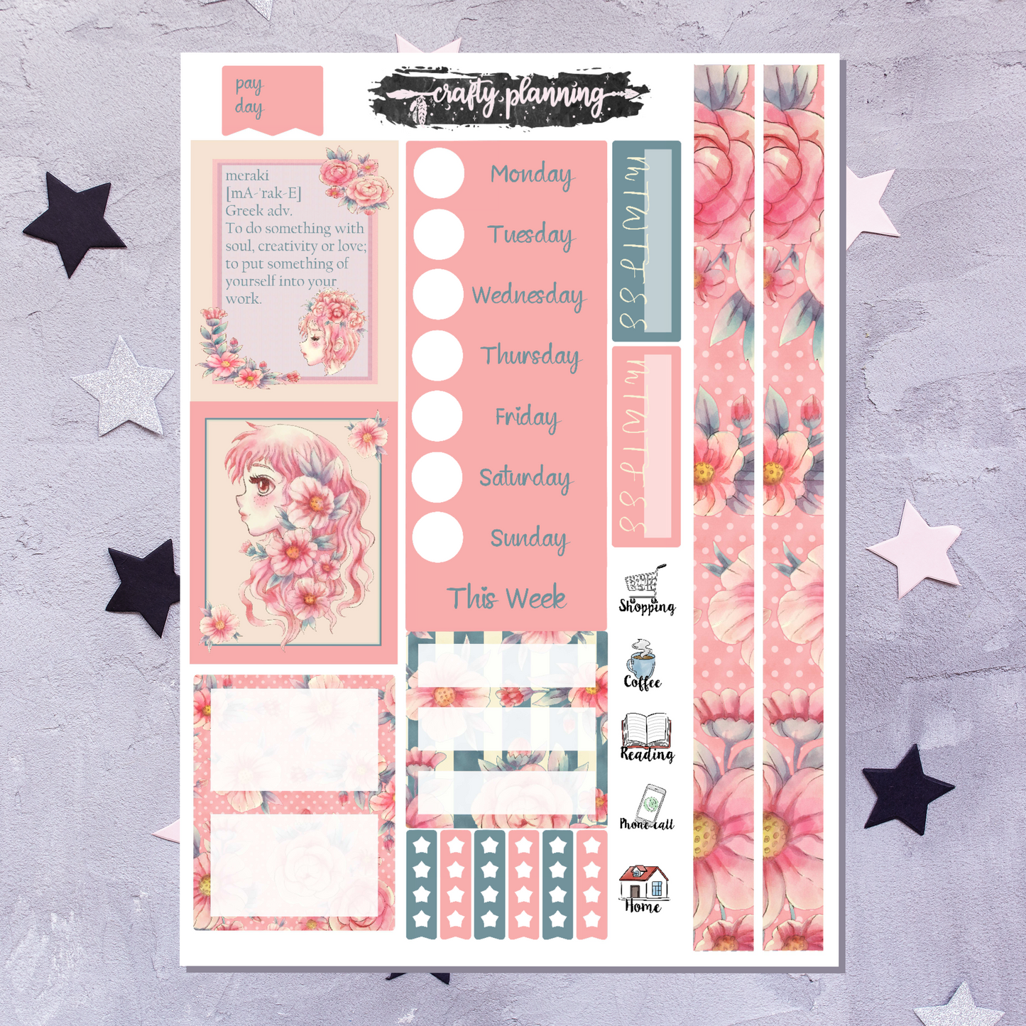 Pink Floral Mini Kit, One Sheet Mini Kit, Pretty Stickers, Floral Stickers, Anime Stickers, Planner Stickers, Meraki