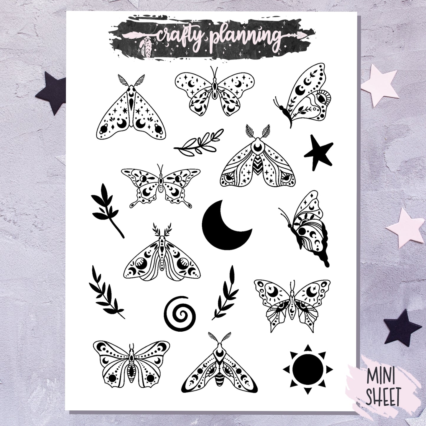 B&W Butterflies - Mini Sticker Sheet