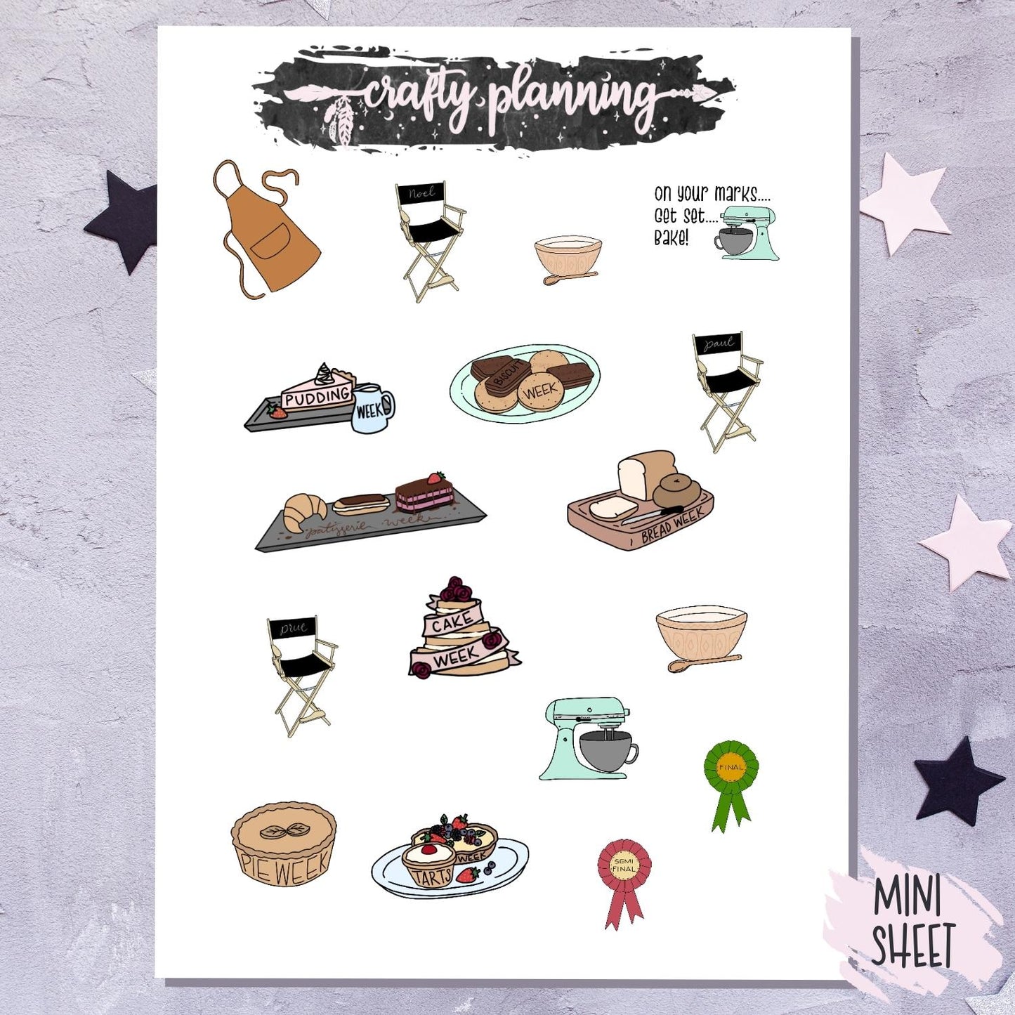 Bake Off Deco - Hand Drawn - Mini Sticker Sheet