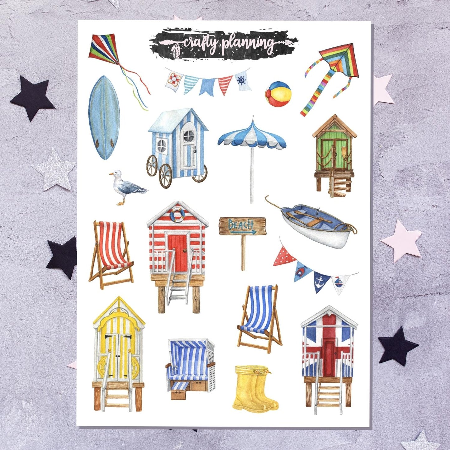 Beach Hut Deco - Large Sticker Sheet