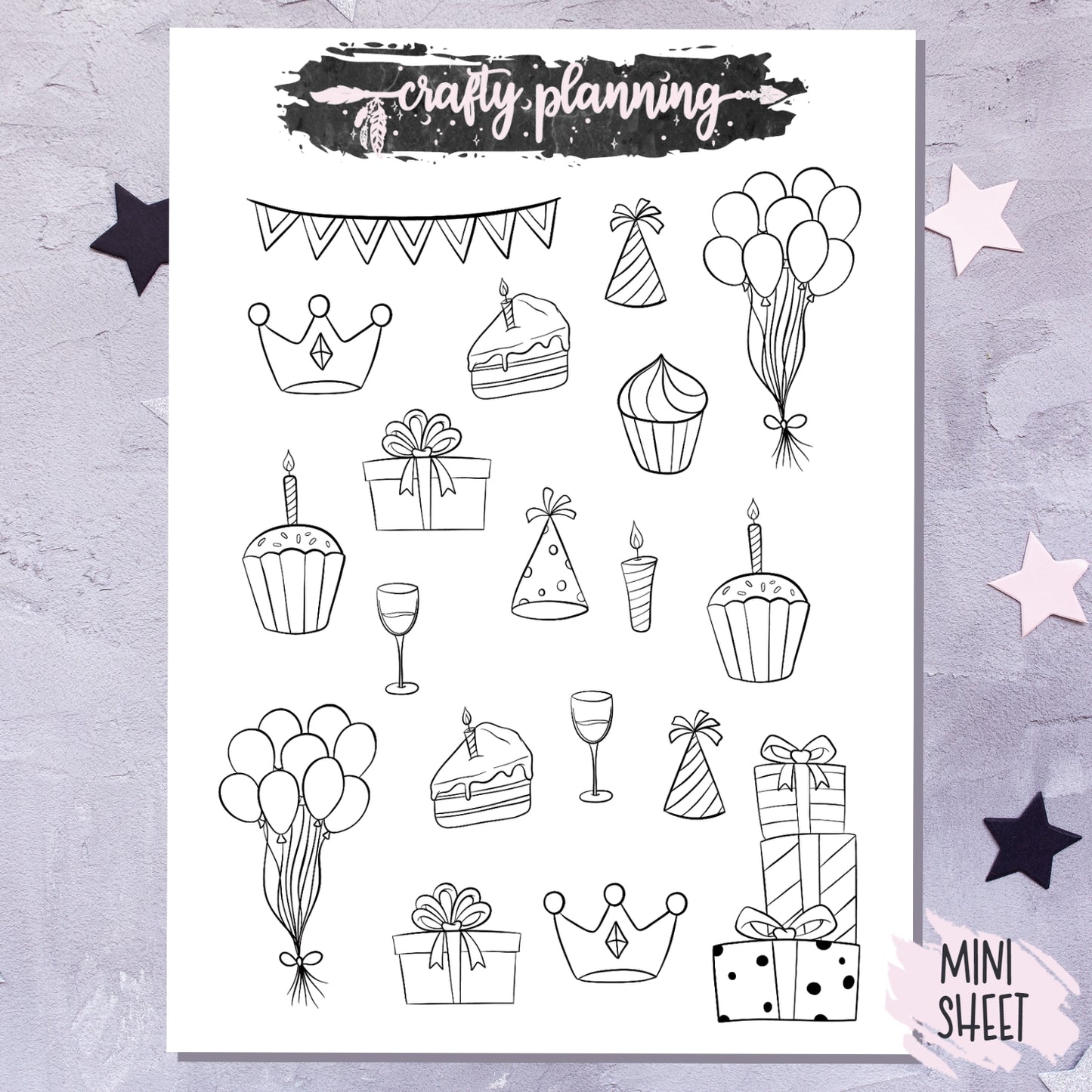 Birthday Doodles - Mini Sticker Sheet