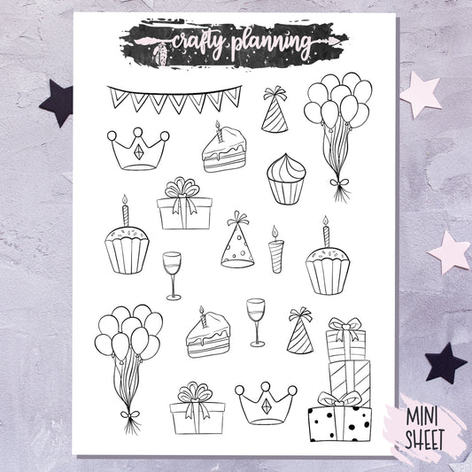 Birthday Doodles - Mini Sticker Sheet