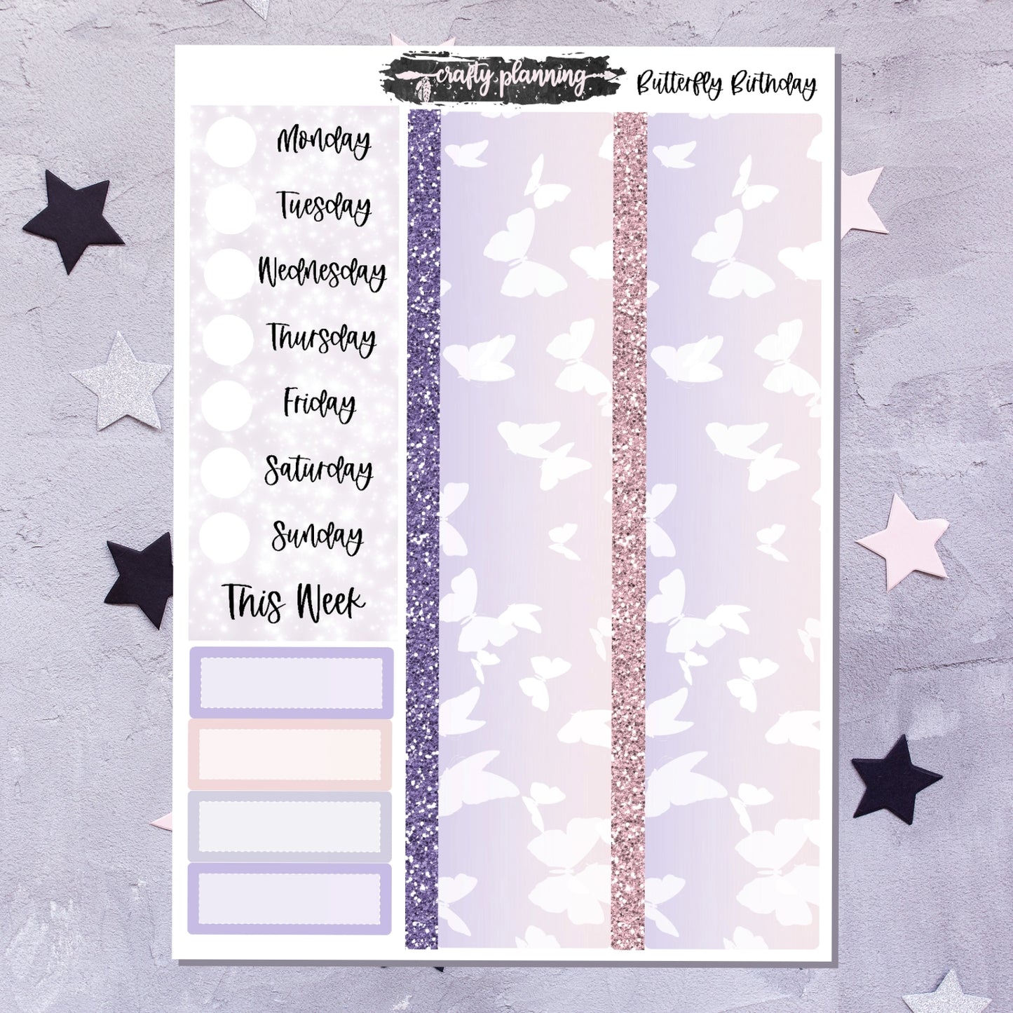 Butterfly Birthday - A La Carte - Weekly Vertical Planner Kit