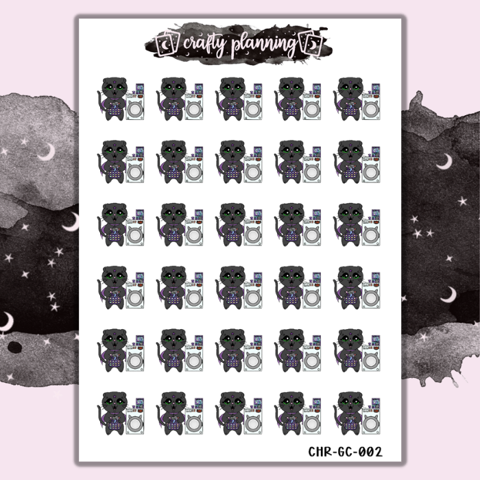 Laundry Goth Cat - Hand Drawn - Mini Sticker Sheet