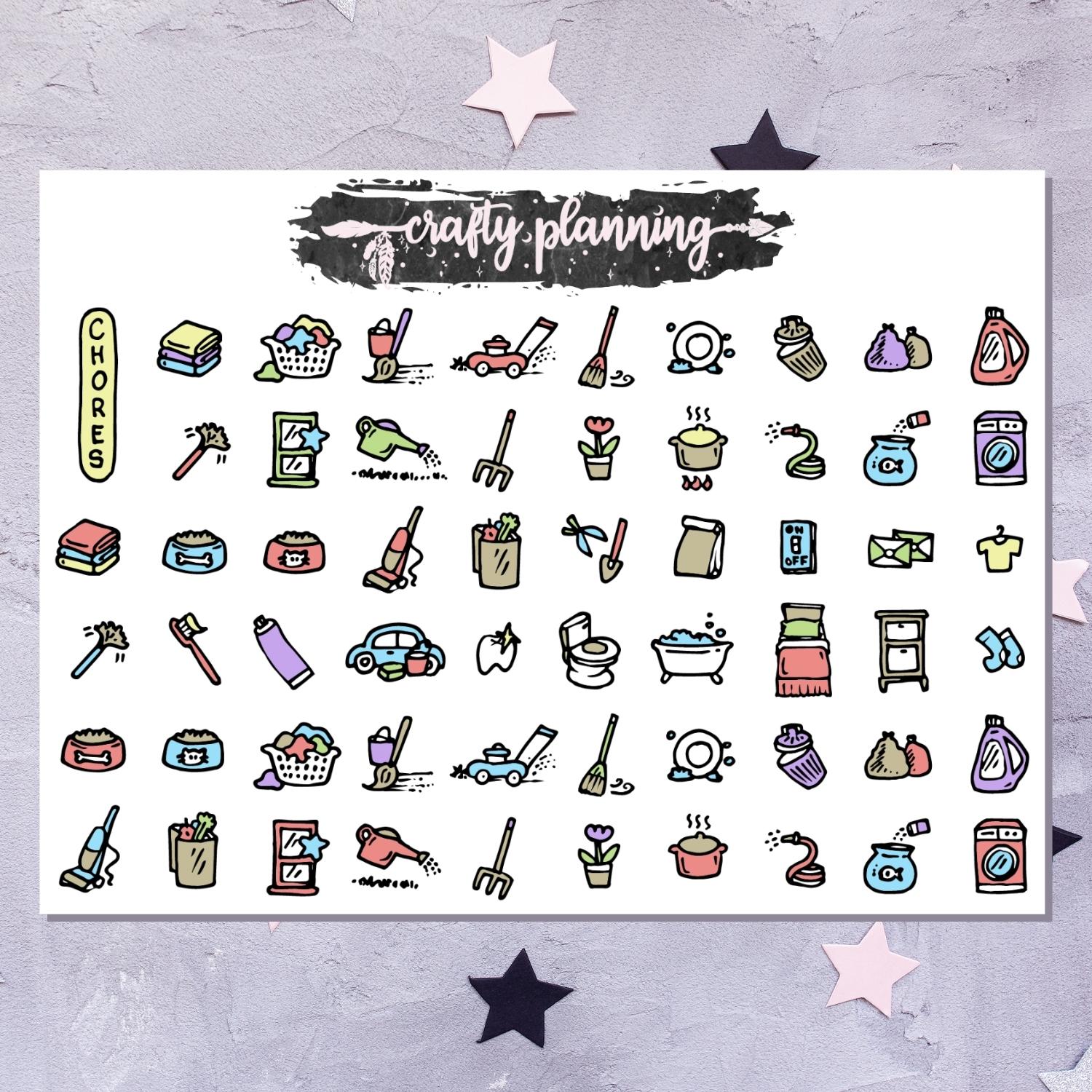 Planner Icon Stickers, Planner Icons, Chores Icons, Housework Stickers ...