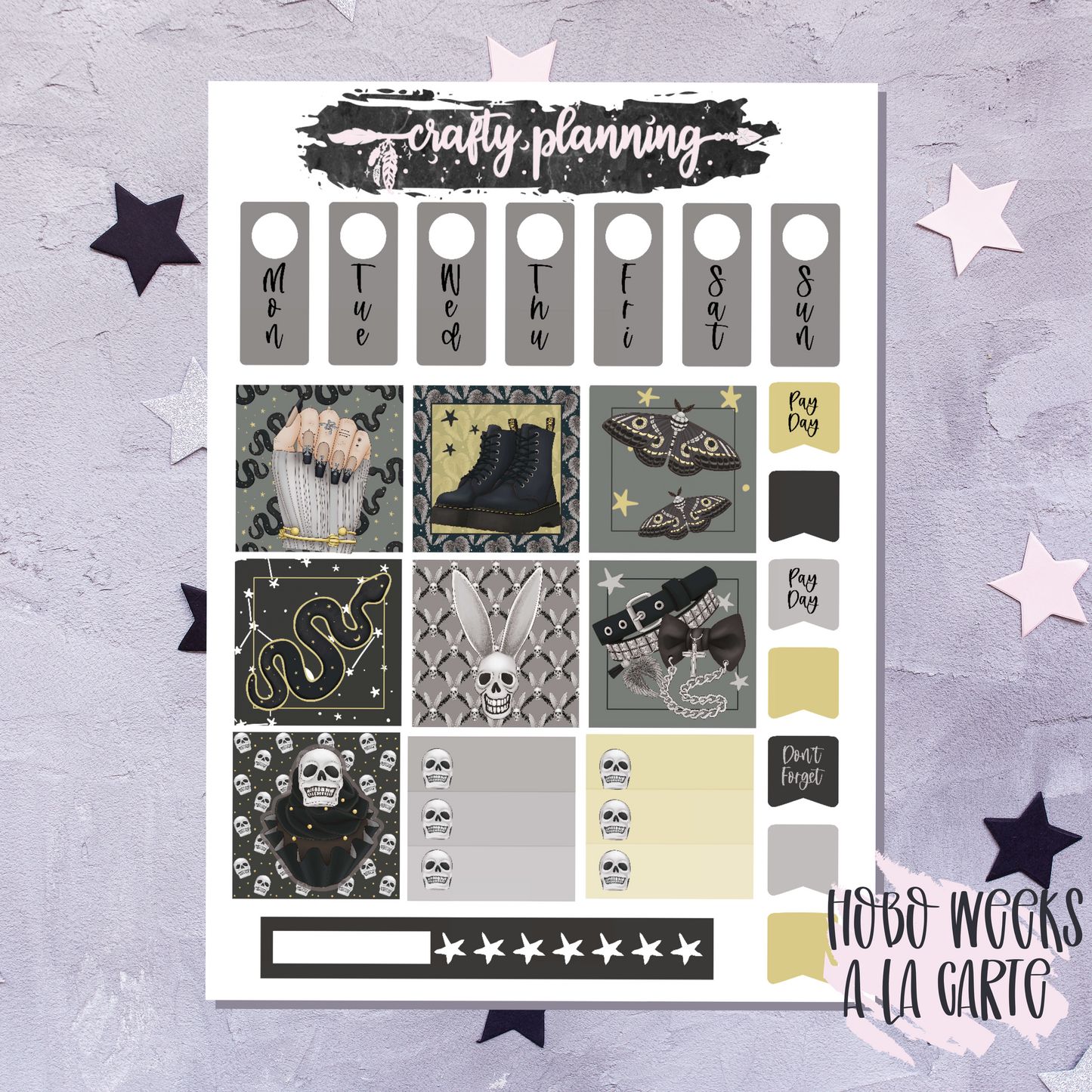 Hobonichi Weeks Kit, Planner Stickers, A La Carte, Hobo Weeks, Witchcraft Stickers, Gothic Stickers, Dark Shines