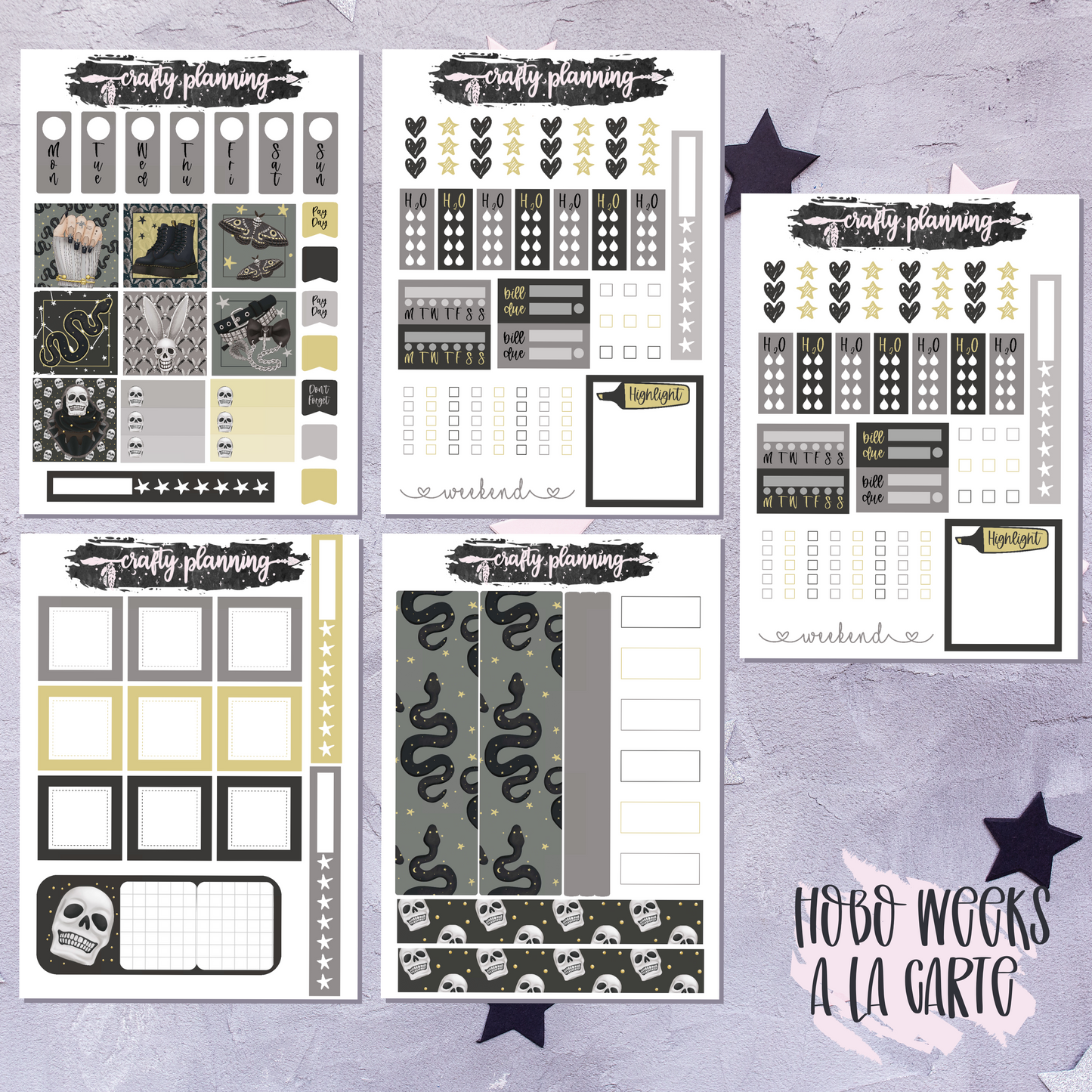 Hobonichi Weeks Kit, Planner Stickers, A La Carte, Hobo Weeks, Witchcraft Stickers, Gothic Stickers, Dark Shines