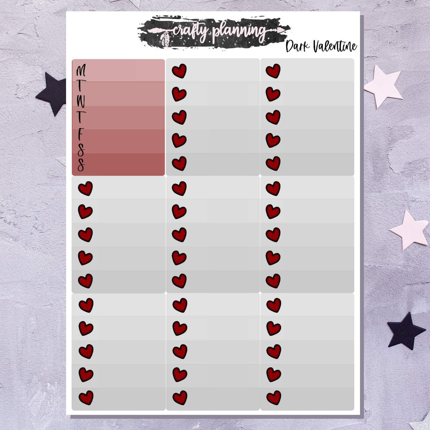 Dark Valentine - A La Carte - Weekly Vertical Planner Kit