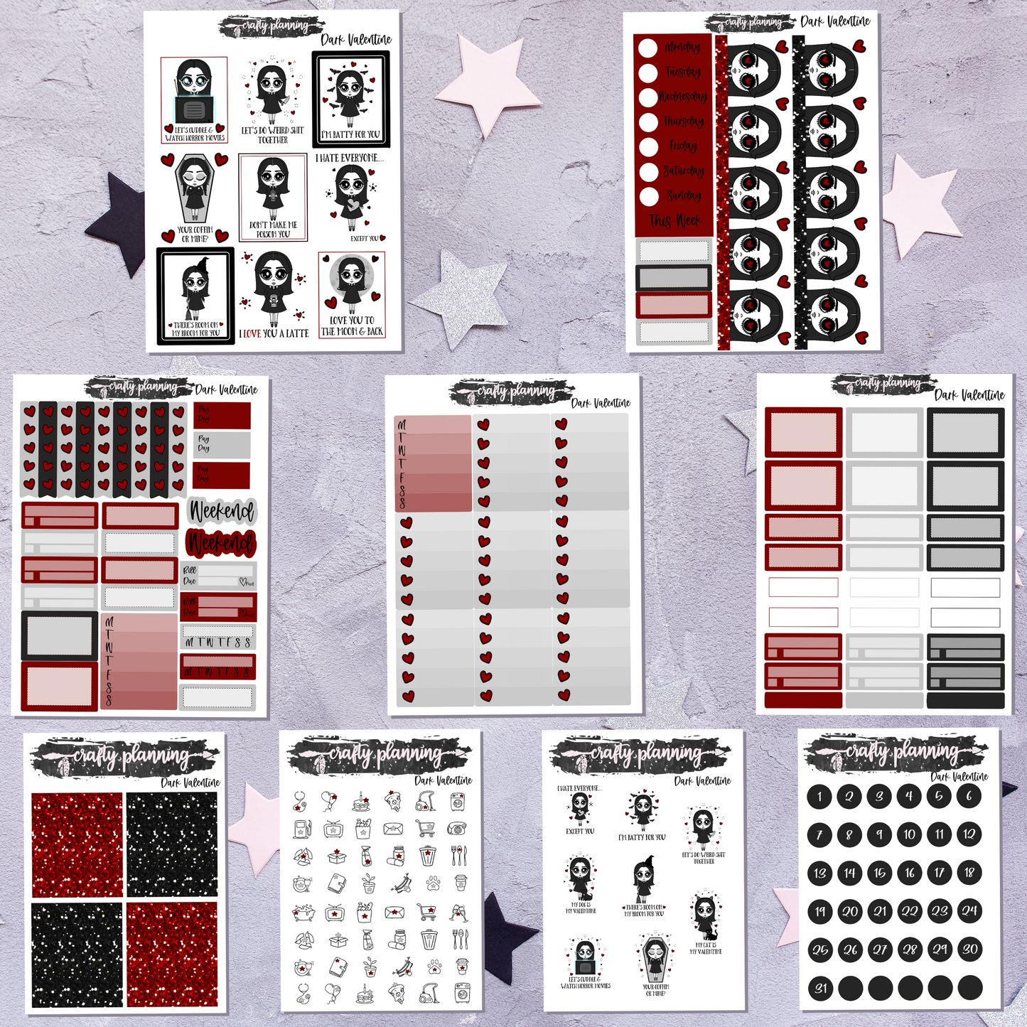 Dark Valentine - A La Carte - Weekly Vertical Planner Kit