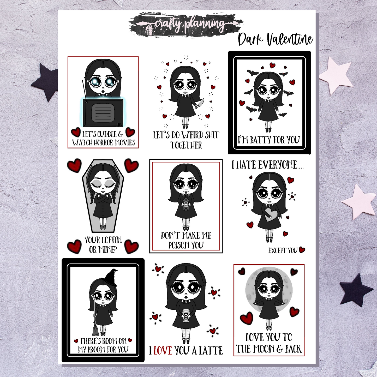 Dark Valentine - A La Carte - Weekly Vertical Planner Kit