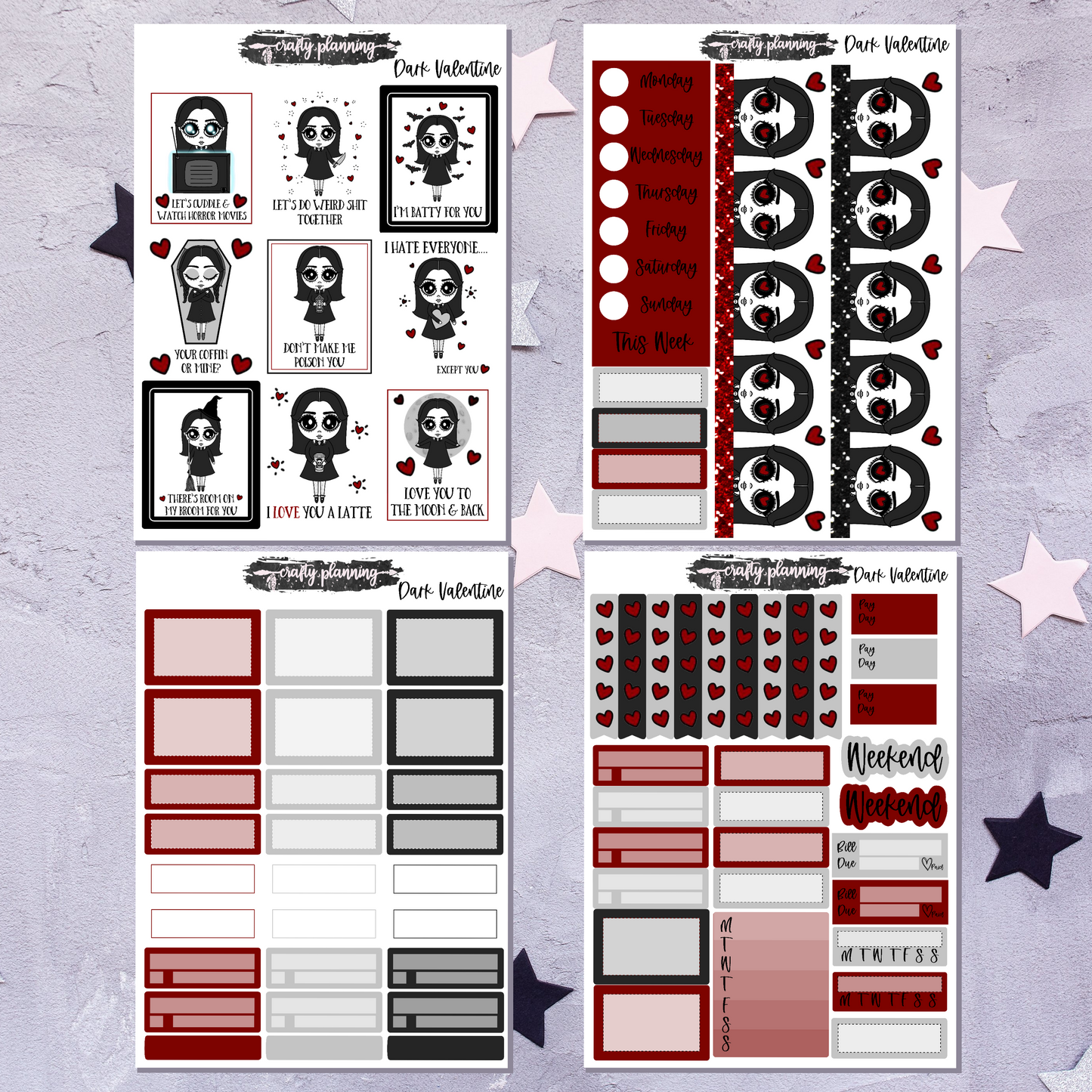 Dark Valentine - A La Carte - Weekly Vertical Planner Kit