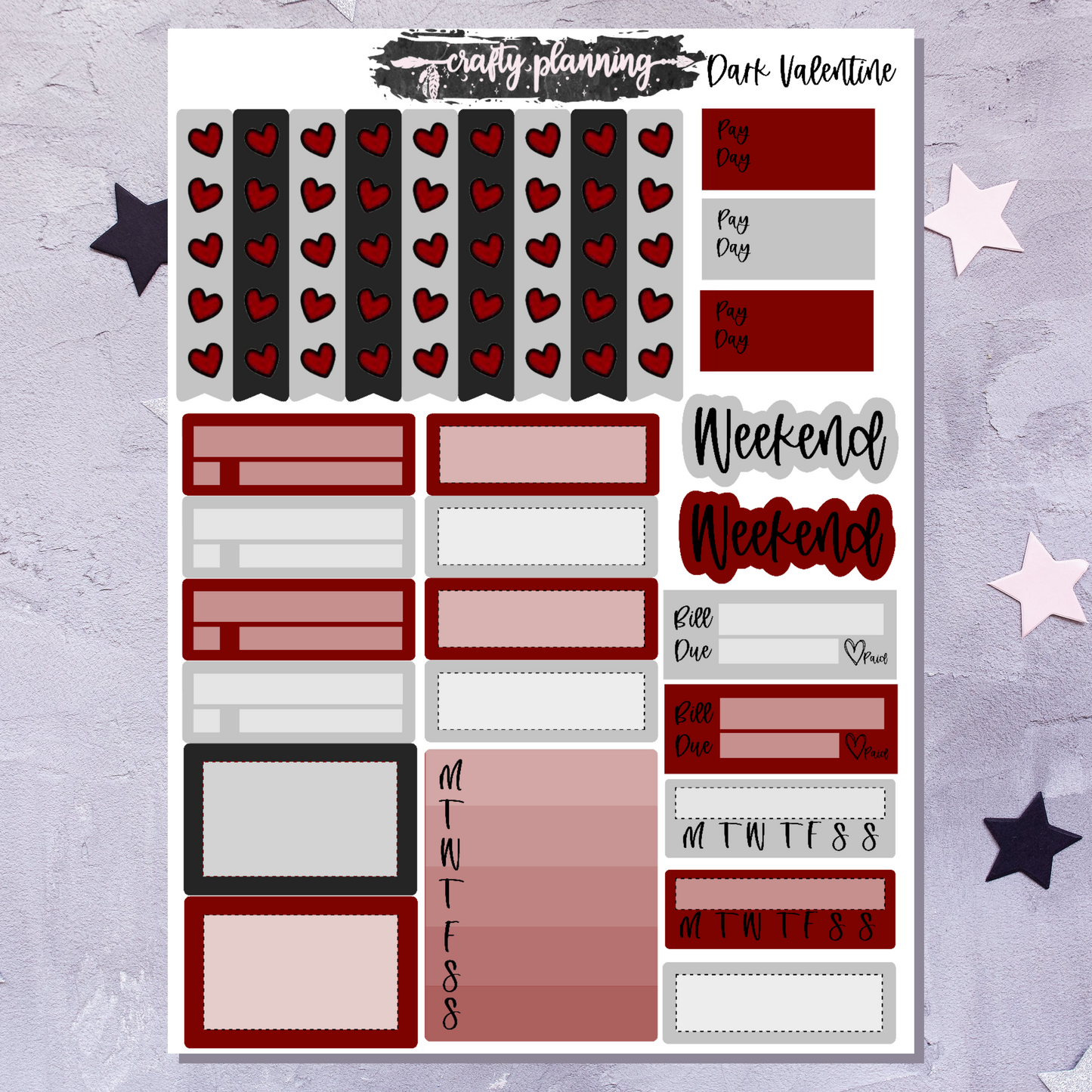 Dark Valentine - A La Carte - Weekly Vertical Planner Kit