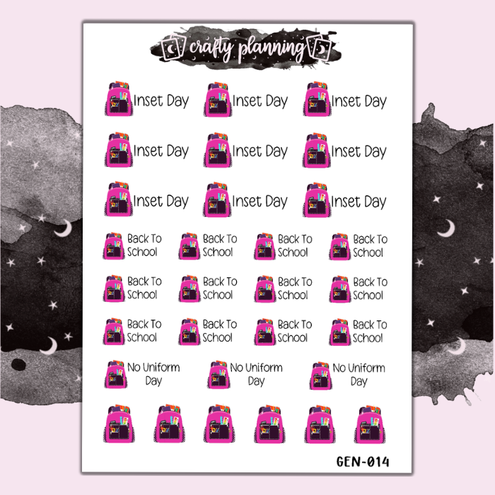 Pink School Backpacks - Mini Sticker Sheet
