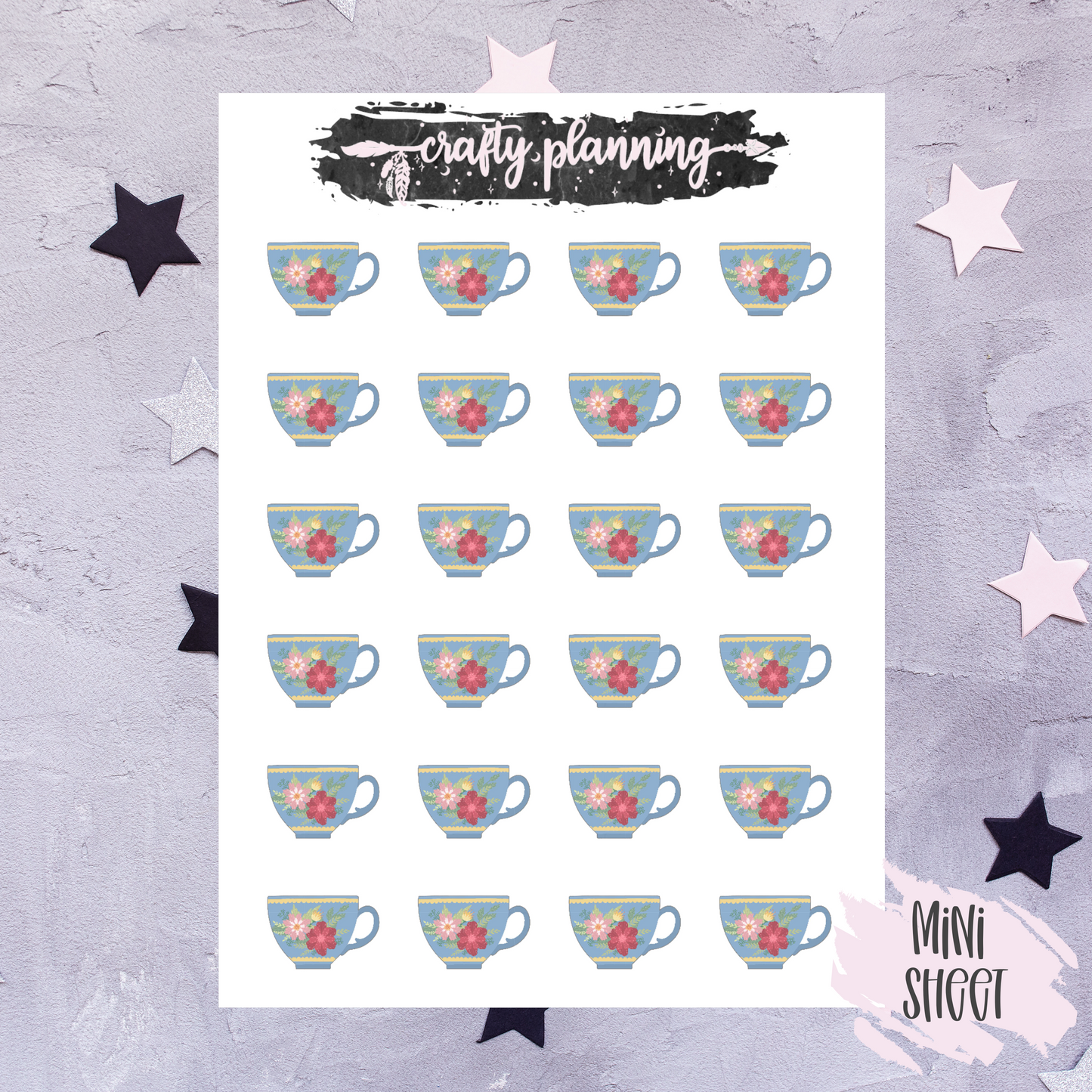 Teacup Stickers, Tea Stickers, Floral Stickers, Planner Stickers, Vintage Floral, Cup Stickers, Deco Stickers